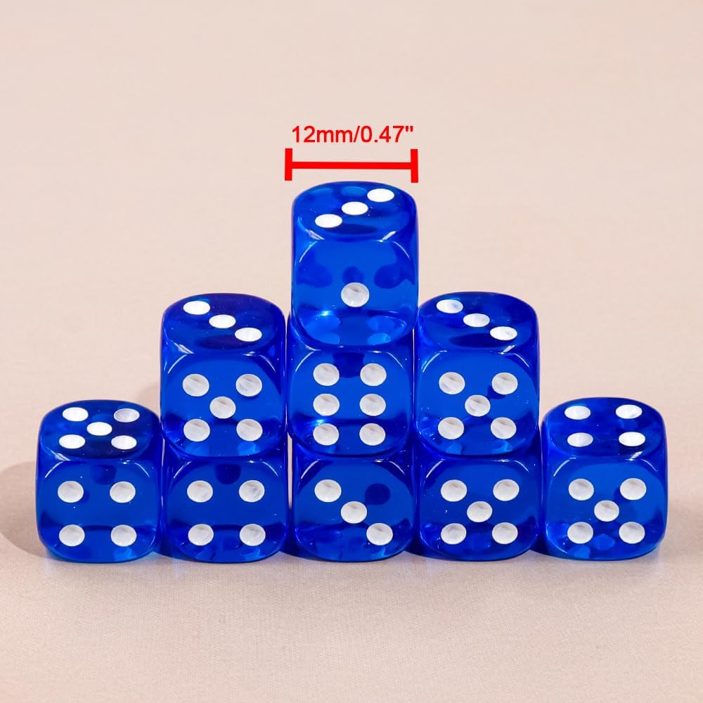 36 of Pack 12MM 6 Sided Dice Set,Translucent Colors Game Dice Set, 6 Sided Standard Colored Dices for Tenzi, Farkle, Yahtzee, Bunco or Teaching Math, with Portable Plastic Box（Dark Blue） image number 2
