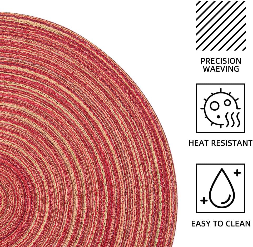 Round Placemats Cotton Heat Resistant Braided Placemats Washable 14 Inch Table Mats for Kitchen Tables Set of 4, Red image number 5