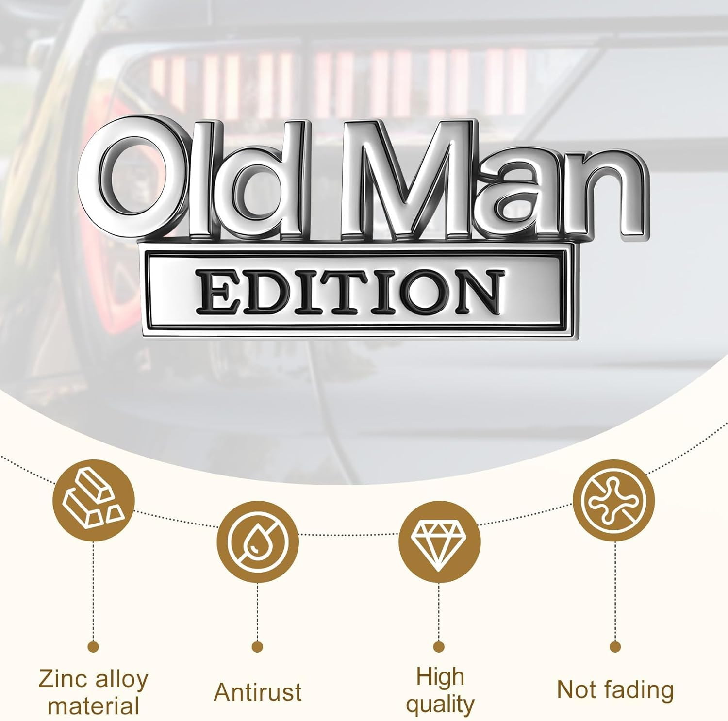 2Pcs Old Man Edition 3D Metal Car Emblem - Heavy Duty Badge for Truck, SUV, Jeep & Off-Road Vehicles, Automotive Stickers Nameplate for Fender, Tailgate, Bumper (Silvery Black) image number 5