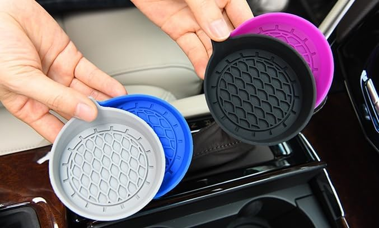 4 PCS Car Cup Coasters, Universal Cup Holder Coaster for Car Interior Accessories, Bling Cup Holders Insert for Women Non-Slip Silicone Car Cup Holder Coasters (Black, 8 Cm) image number 2