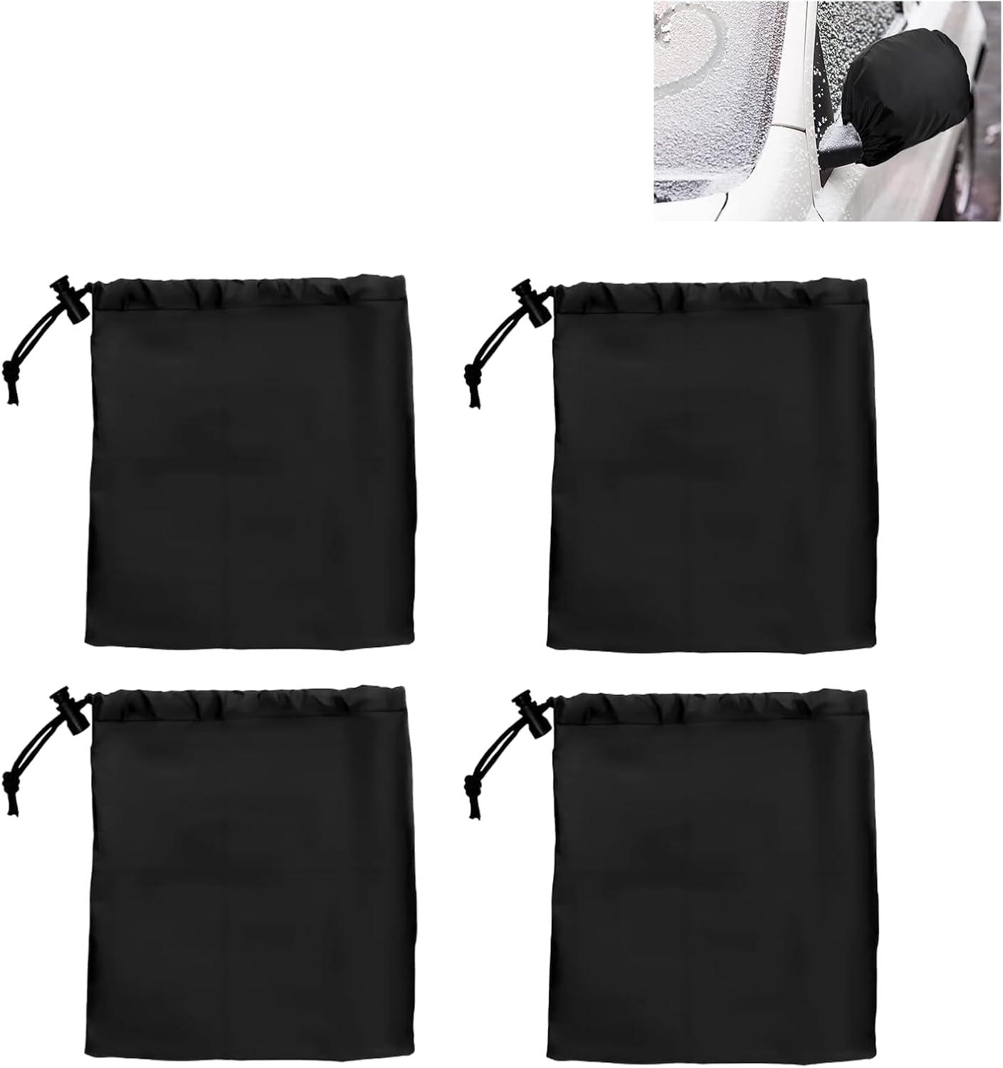 Side Mirror Cover, 4PCS Car Side Mirror Snow Cover Protects from Ice Snow Frost Dew Rain Bird Poop, Auto Rearview Protection Cover Universal Size for Cars, Black image number 5