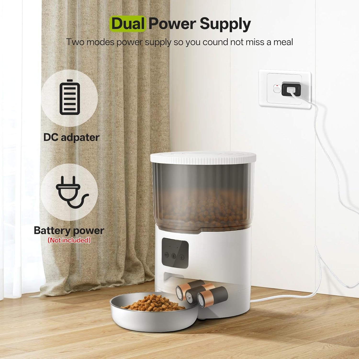 Mukkela Wifi Automatic Cat Feeder, 4L Timed Cat Dry Food Dispenser with 10S Voice Recorder, APP Control, Auto Pet Feeder up to 10 Meals per Day for Cats, Dogs, Dual Power Supply (White) image number 4