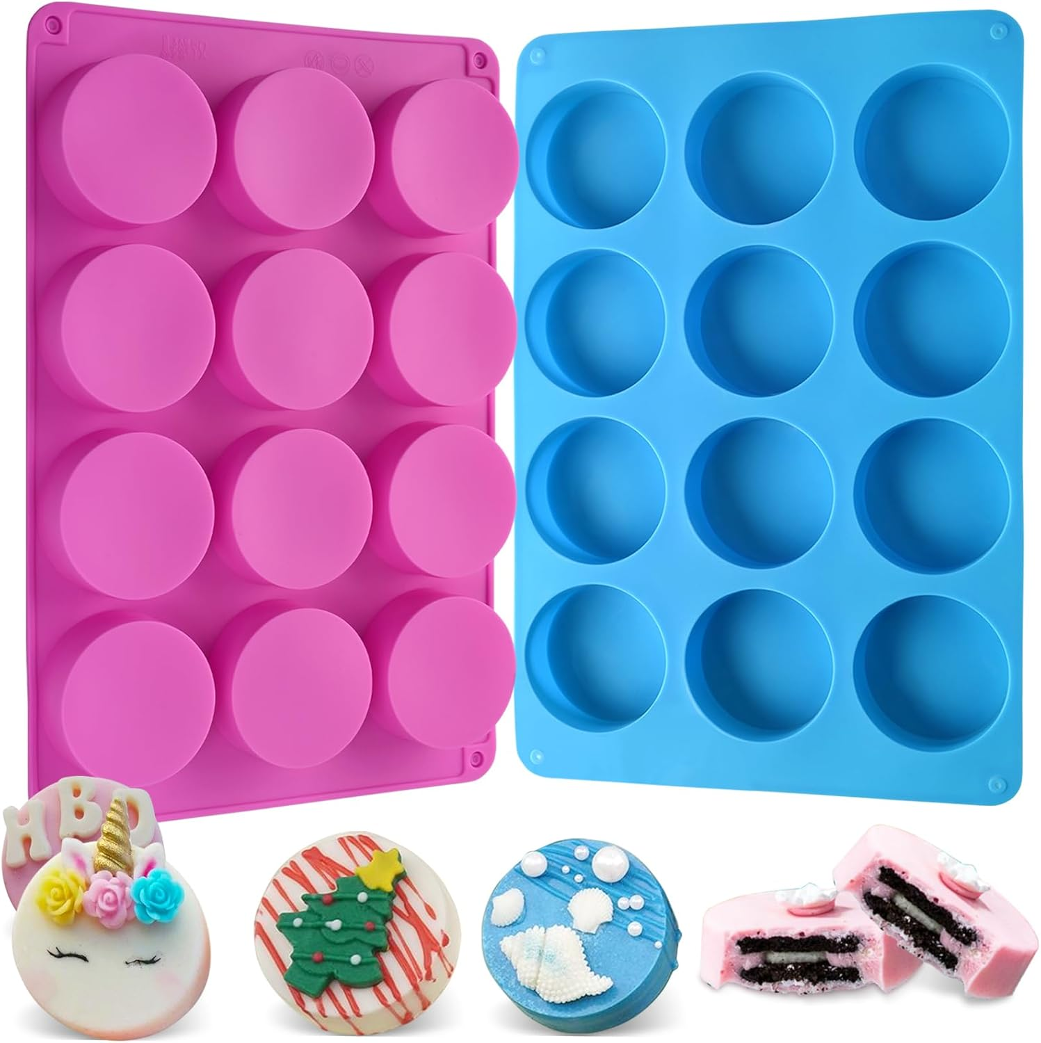 Sakolla 3 Pack Flower Molds Silicone, 12 Cavities Different Shapes Silicone Molds for Chocolate, Cupcake, Candy, Jelly, Ice Cube, Muffin (Pink, Purple, Blue)
