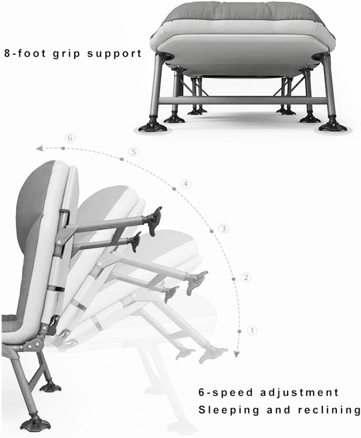 Camping Cot with Cushion and Pillow, 8 Legs Comfortable Folding Bed with Mattress for Adults, 6 Angle Luxury Recliner Lounge Chair Sleeping Mattress Indoor Outdoor Office Lounger Adult Beach Bed image number 1