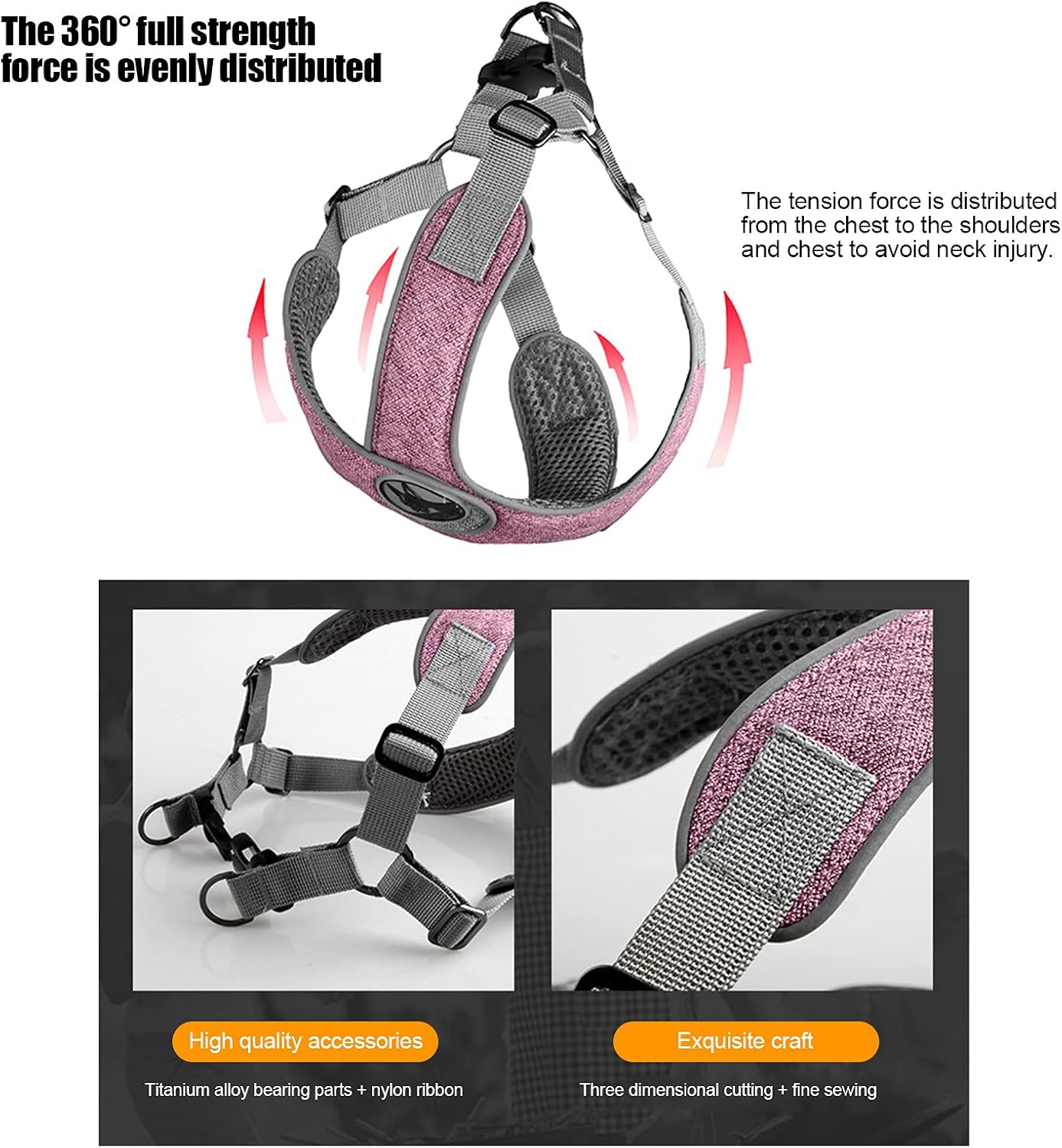 Dog Harness, Escape Proof Reflective Cat Walking Harness, Adjustable Soft Breathable Mesh Dog Vest Pet Chest Strap for Dogs Cats Outdoor Walking, Running,Training (Pink) image number 6