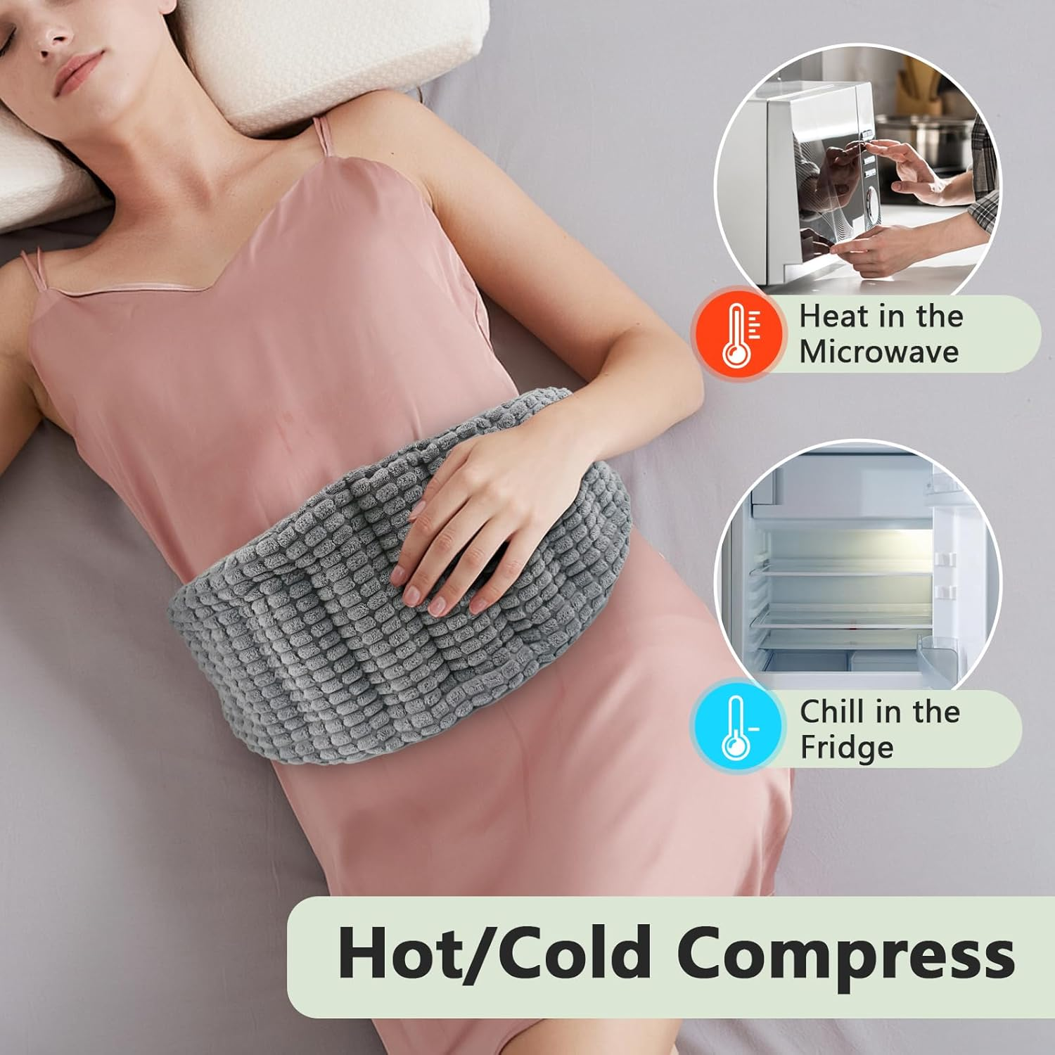 Aroma Season Microwavable Heat Pack for Lower Back, Large Microwavable Heat Wrap for Waist Stomach with Adjustable Strap, Gifts for Family Friends(Grey) image number 5