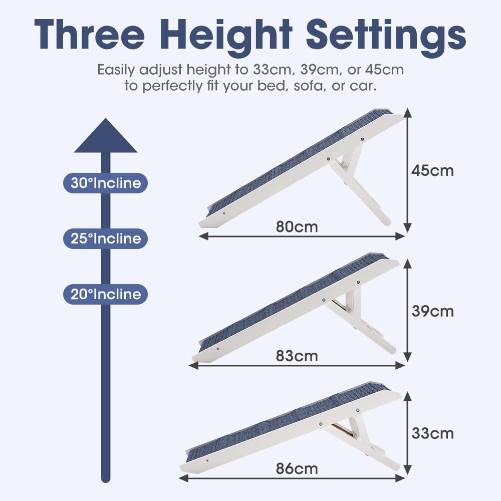 Dog Ramp for Bed for Small Medium Dogs, 90CM Long 33-45CM Adjustable Height Dog Stairs, Folding Portable Pet Ramp for Couch, Bed or Sofa, Pet Ramps with Non-Slip Carpet, White image number 4