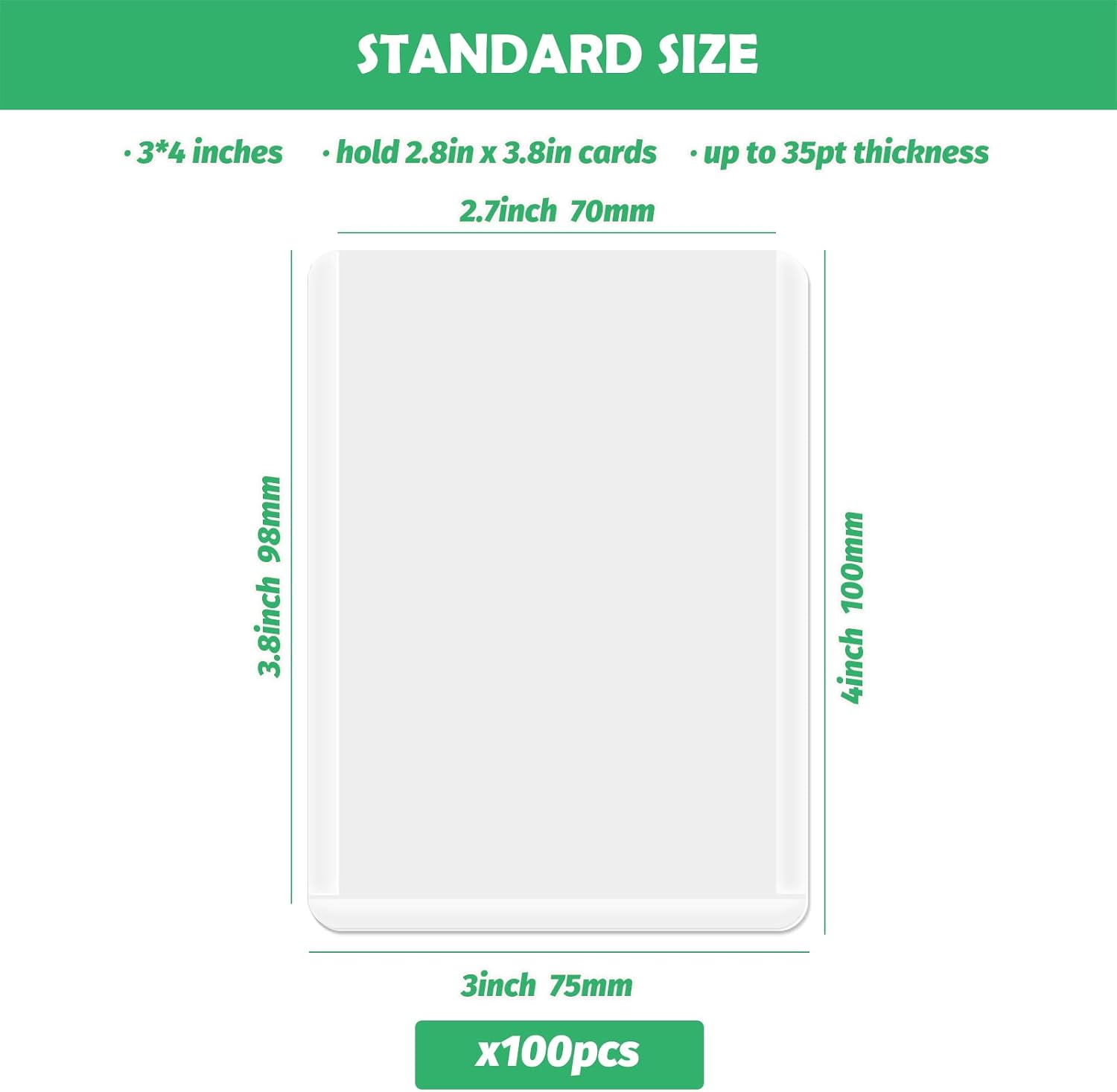 Yauhar 100Pcs 3"X4" PVC Trading Card Holder, Hard Plastic Protective Sleeves, Standard Size Clear Toploader for Sports Cards image number 6