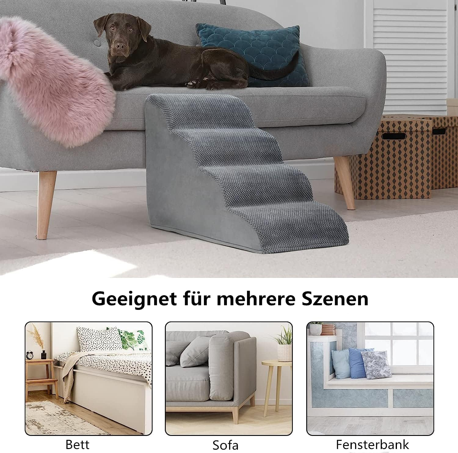 4 Steps Dog Stairs for Bed/Couch, LIANTRAL Pet Stairs with Durable High Density Foam & Washable Cover and Pet Hair Remover Roller, Reduces Stress on Animal Joints image number 5
