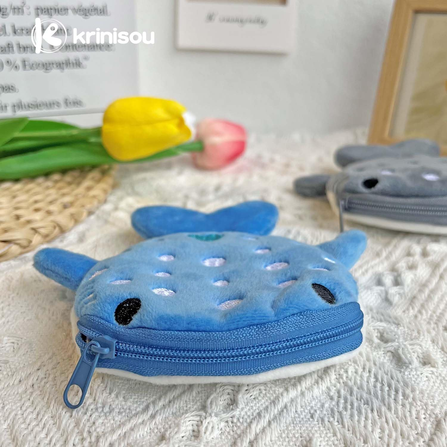 Krinisou Cute Whale Shark Coin Purse Pouch, Small Kawaii Funny Animal Plush Change Purse with Zipper for Kids Girls, 2 Whale Sharks, Cartoon