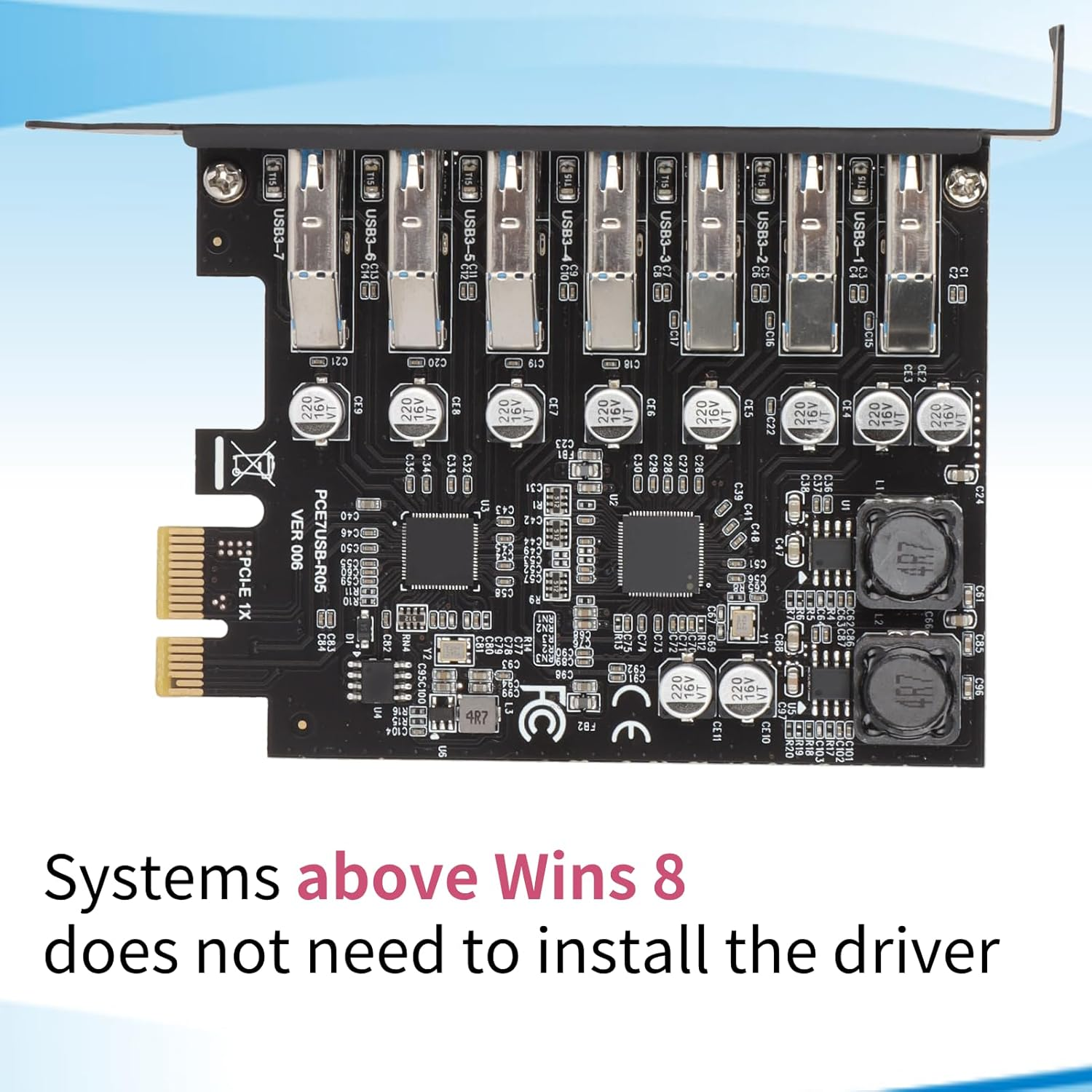 PCIE to USB 3.2 GEN1 7 Port Expansion Card, PCI Express USB Add in Card, Internal USB 3.2 GEN1 7 Port Front Expansion Card for Win XP Win 7 Win 8 Win 10 Win 11 Linux image number 1