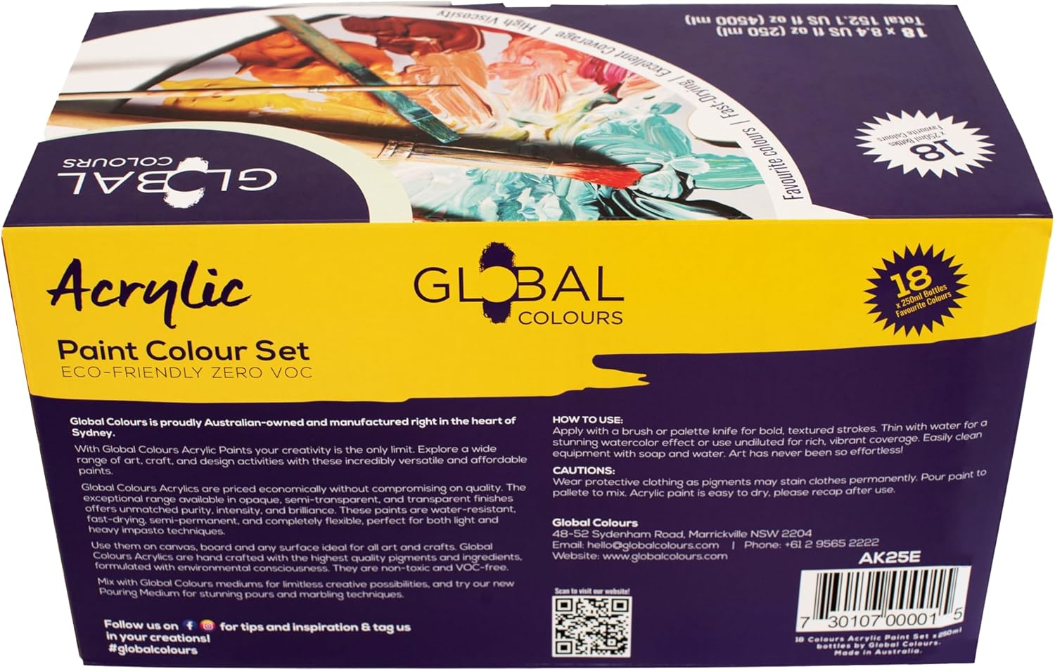 GLOBAL COLOURS Acrylic Paint Set &ndash; 18 X 250Ml Bottles &ndash; Made in Australia | Non-Toxic Artist Paint for Canvas, Wood, Paper, Ceramics &ndash; Rich Colours for Classrooms, Studios & Professionals image number 6