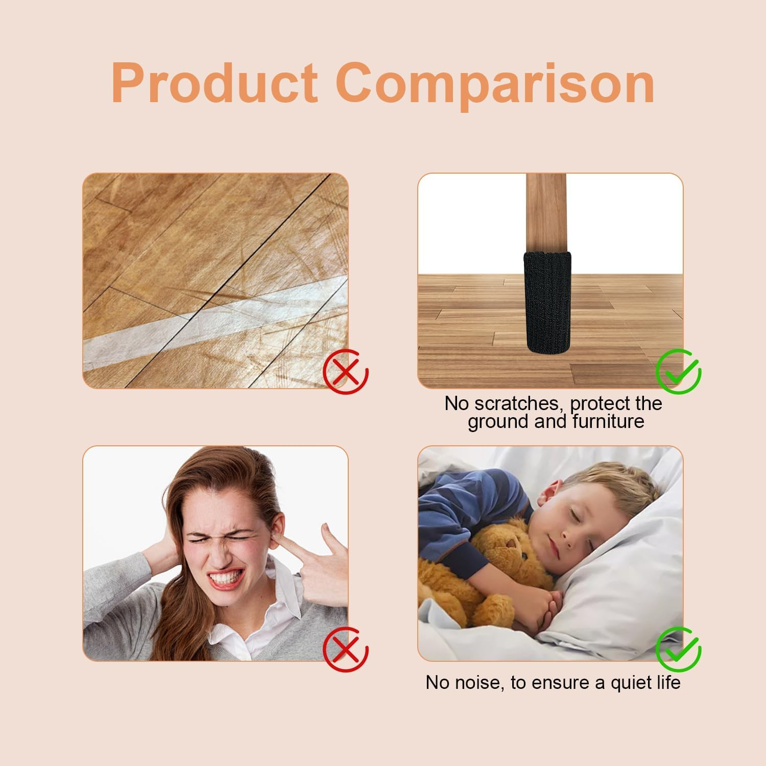 32Pcs Furniture Socks Funcyboo,Chair Socks Elastic Chair Leg Socks for Various Leg Shapes Non-Slip Chair Leg Feet Socks for Avoid Scratches Knitted Chair Feet Socks Fit Desk Chair Wood Tile Etc(Black)