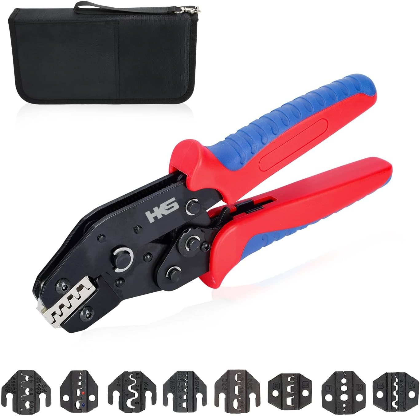 Aucent Crimping Tool Kit Crimper Set with 9 Jaws 23-5 AWG for Dupont JST Open Barrel Pins,Insulated and Non-Insulated Terminal/Butt,Coax RF MC4 Connector,Wire Ferrule,End Sleeve (1 Crimper 9 Jaws Set) image number 5