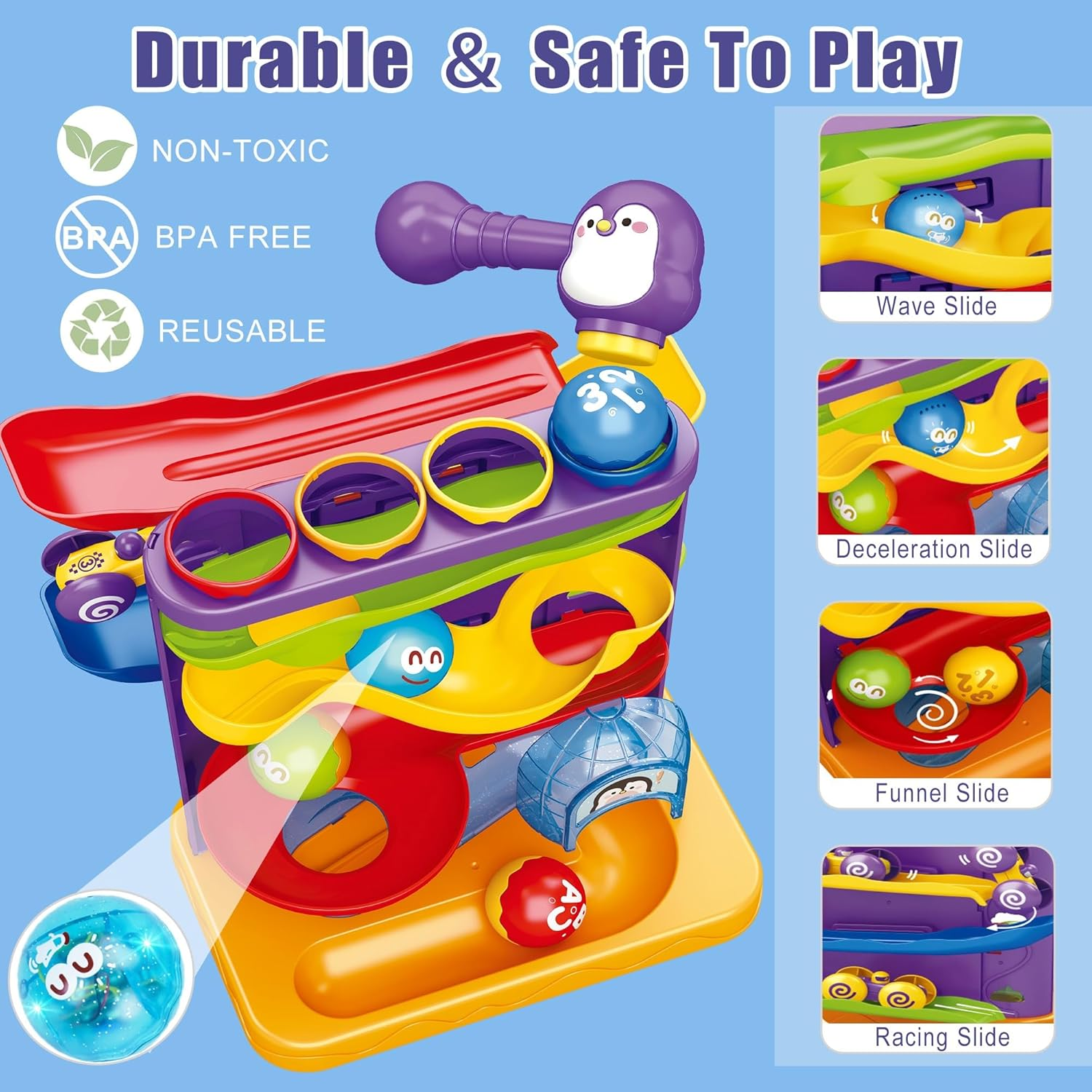 Pound a Ball Montessori Toys for Toddler, 3 in 1 Baby Toys Included 1 Hammer,4 Balls＆1 Random Color Car,Fine Motor Interactive Toy for Boys＆Girls 1 2 3 Year Old, Early Learning Educational Gift image number 6