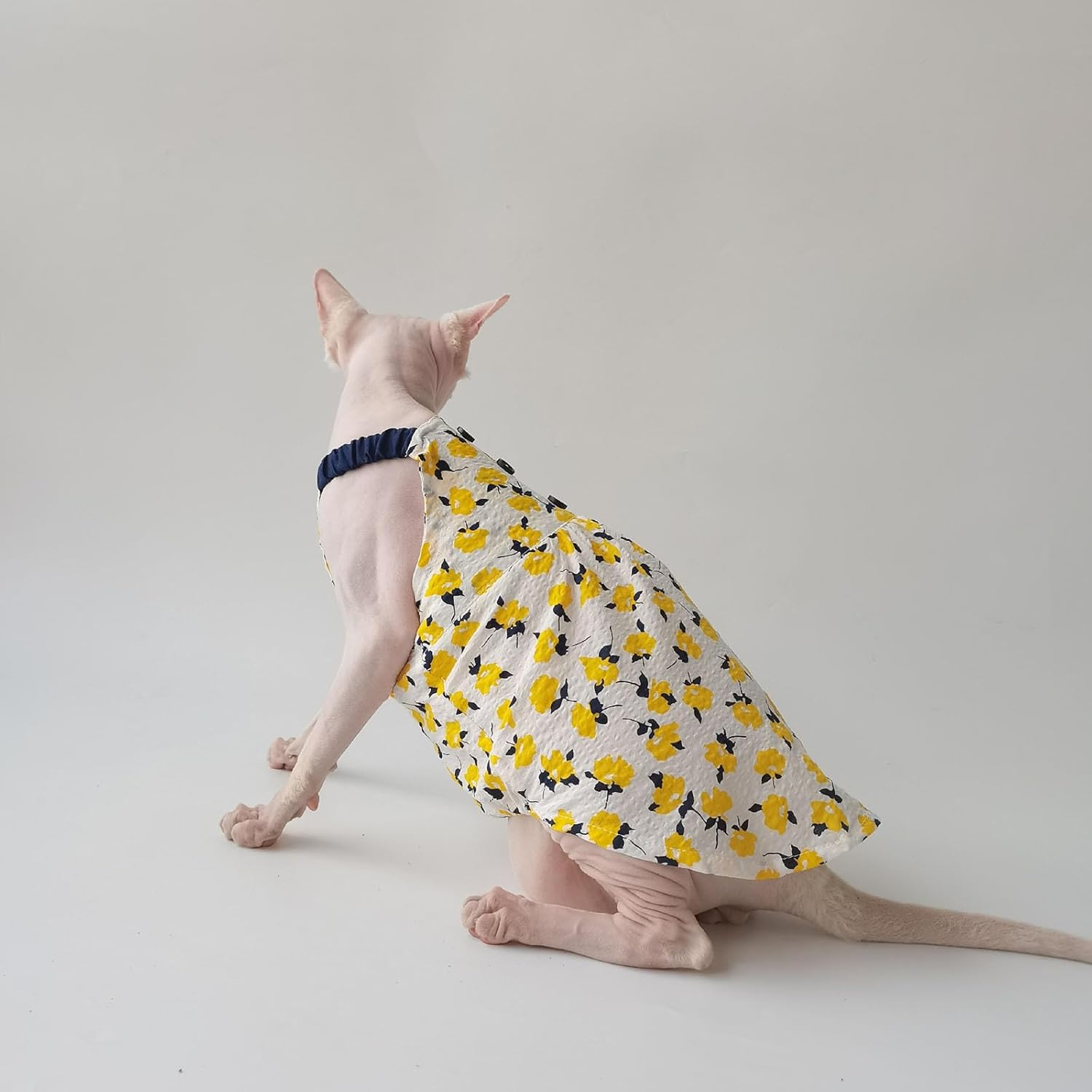 UOSIA Sphynx Cat Clothes Summer Cotton Sleeveless Sundress with Floral Print Breathable Cat Shirts Cute Kitten T-Shirts Girl Princess Dress for Hairless Cats