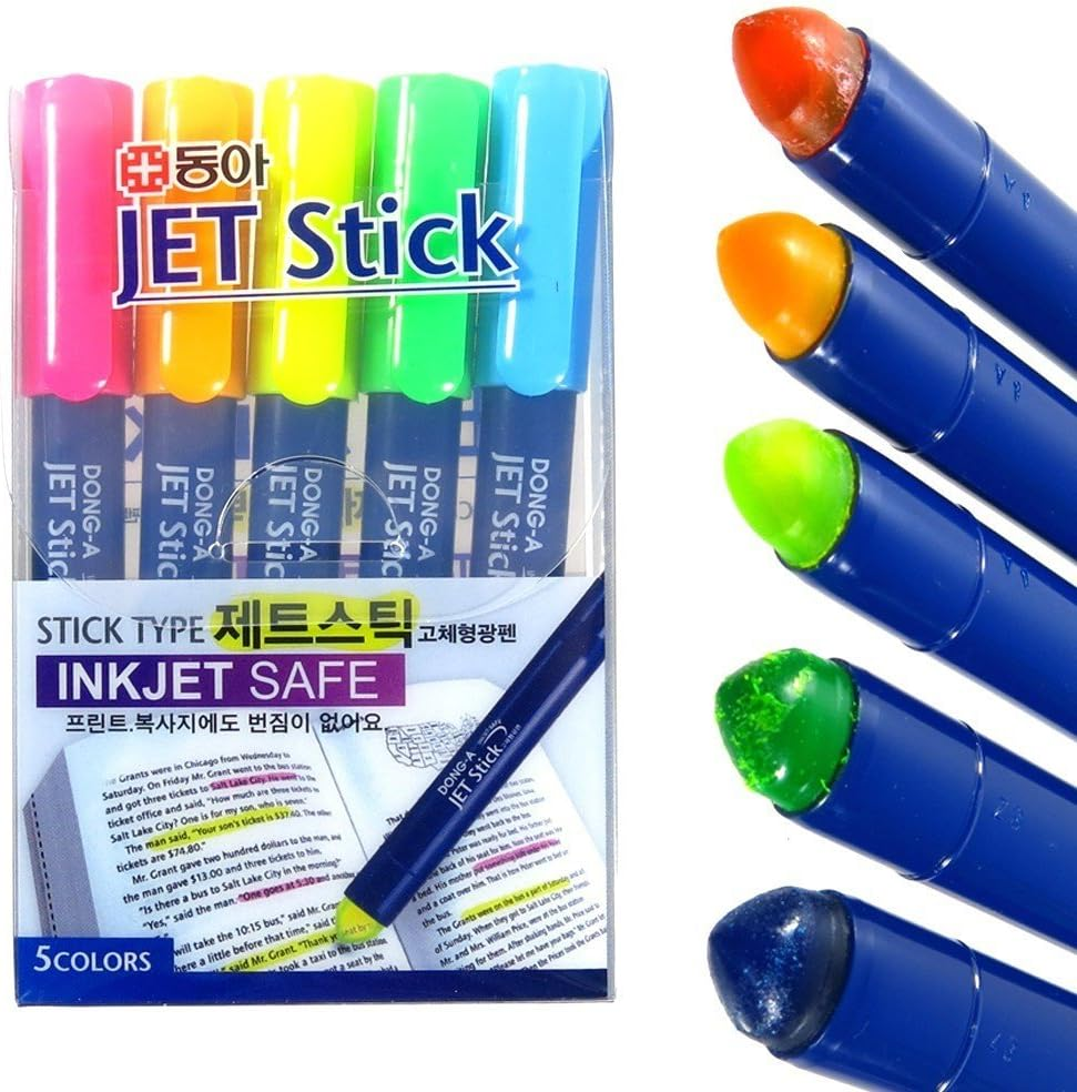 Dong-A Jet Stick Solid Fluorescent Pen - Ink Jet Safe, 5 Colors, Highlighter image number 3