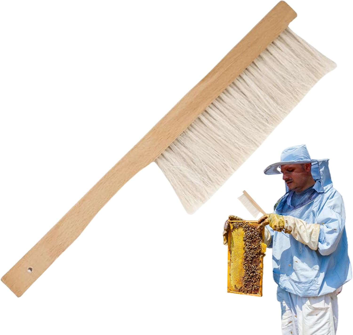 Bee Brush for Beekeepers,Wooden Handle Natural Horsehair Bee Brush | Cleaning Beehive Tool with Wooden Handle Natural Horsehair Honeybee Supplies for Men Women Beginners image number 5