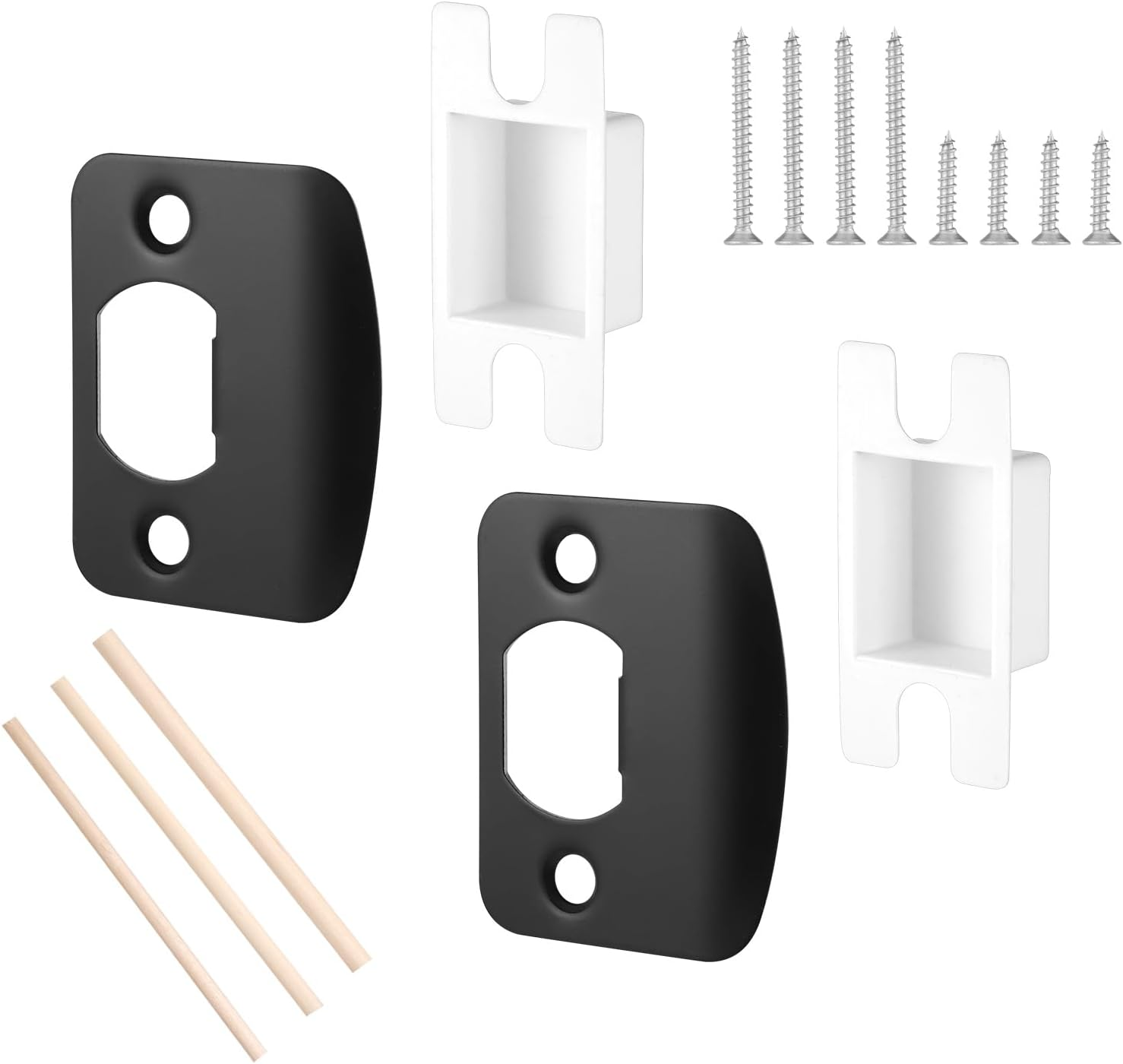 1 Set Door Strike Plate, Standard Door Latch Restorer Striker Lock Plate Heavy Duty Latch Reinforcement Plate Security Hardware for Home Office Store Exterior Interior Door Repair Fix (Black)