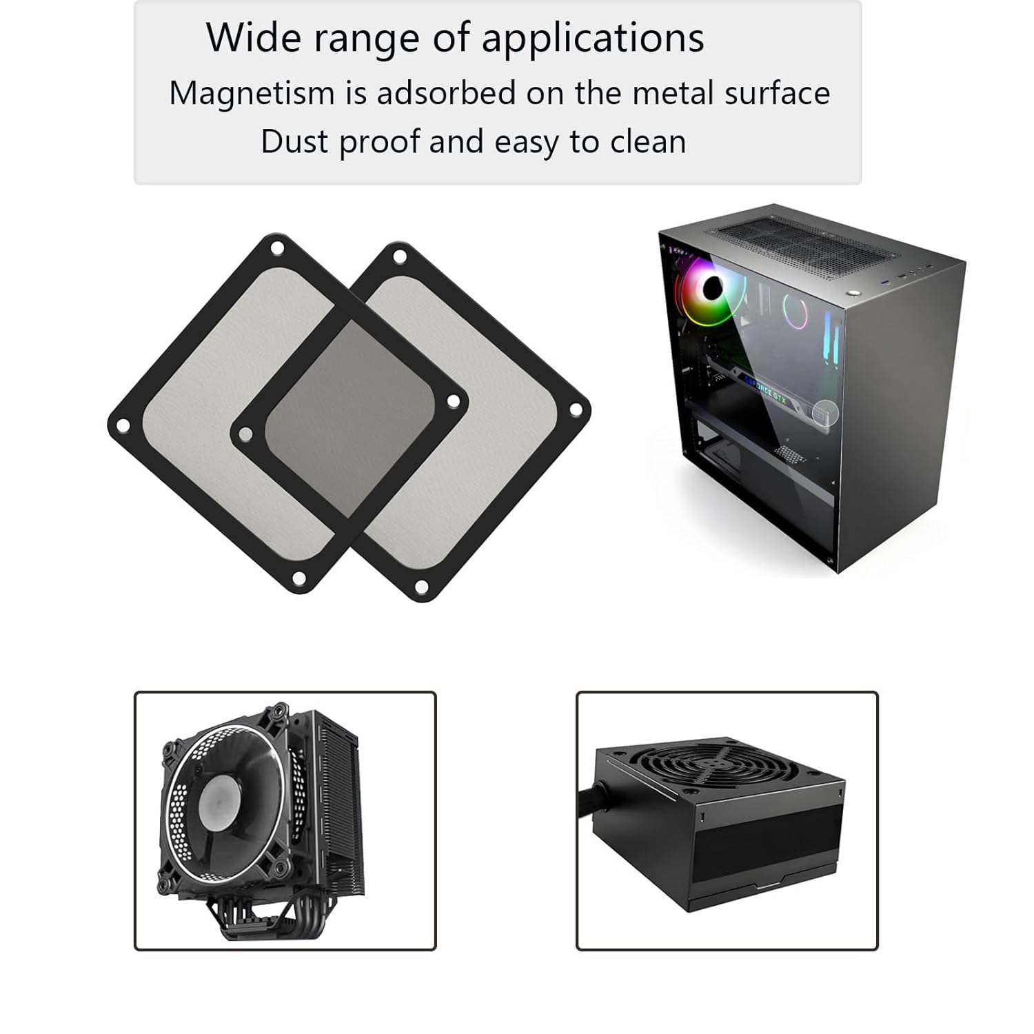 120Mm Fan Filter PC Dust Filter,120 X 120Mm Mesh Magnetic Frame Dustproof Case Cover Fan Grills, for Computer Cooler Routers,12Cm 5Pcs Black image number 4
