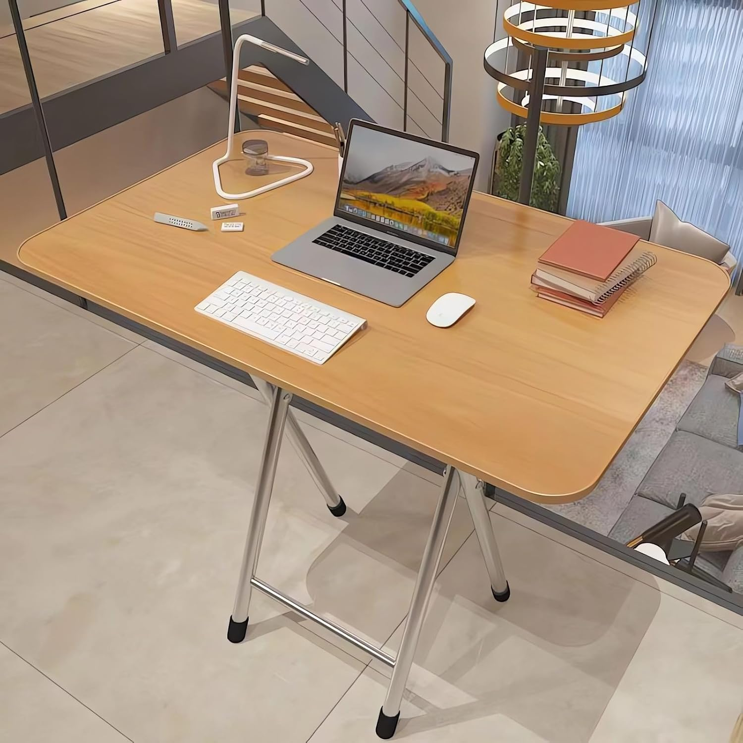 Folding Study Desk, Wood Laptop Desks, Student Dormitory Computer Desk, Home Office Workstation A198 (White, 80X50CM)