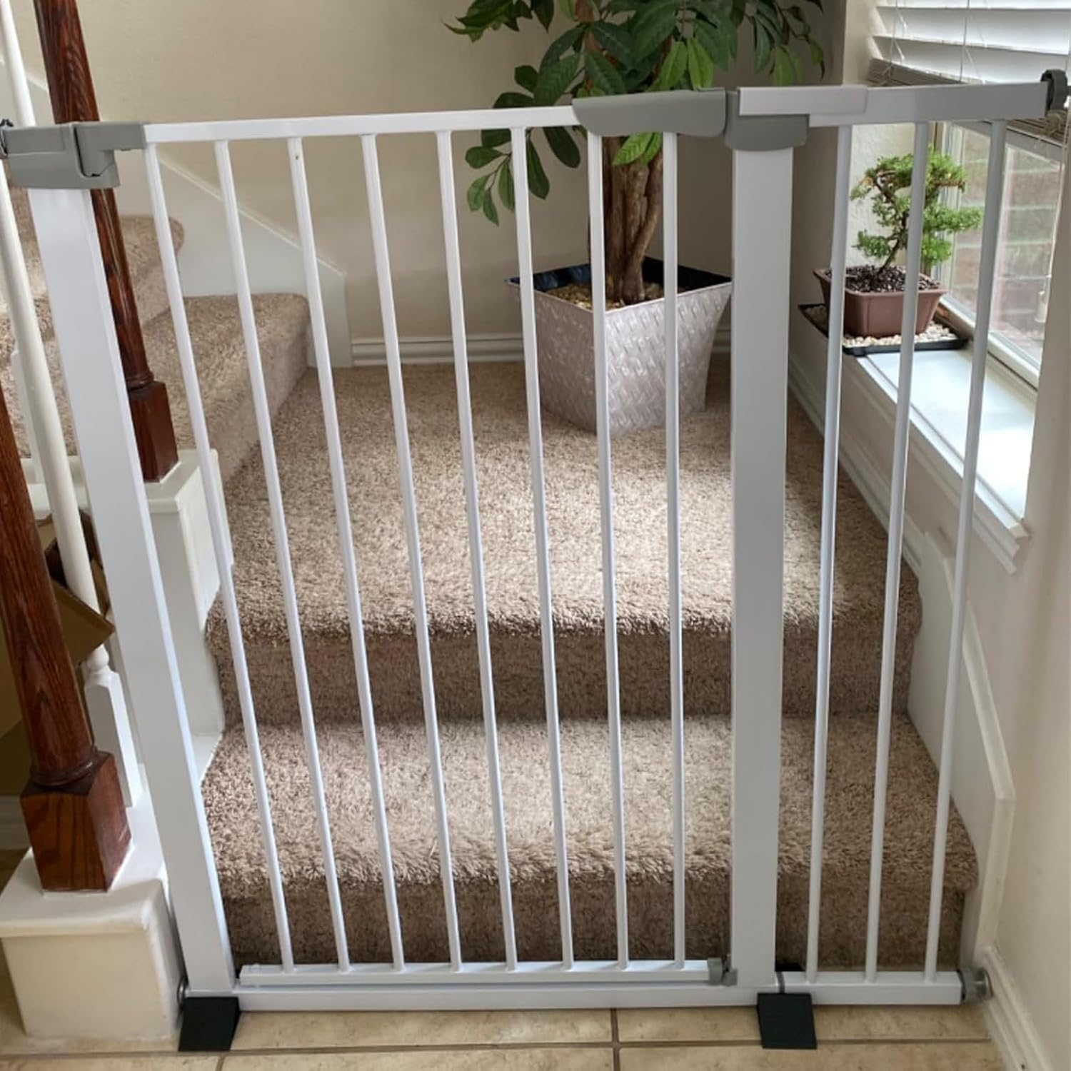 41 Inch Tall Baby Gate Auto Close Dog Gate Adjustable 29.92"-43.71" Wide Pressure Mounted Walk through Swing Pet Gate for Doorways (White, 29.92"-43.71" Wide) image number 2