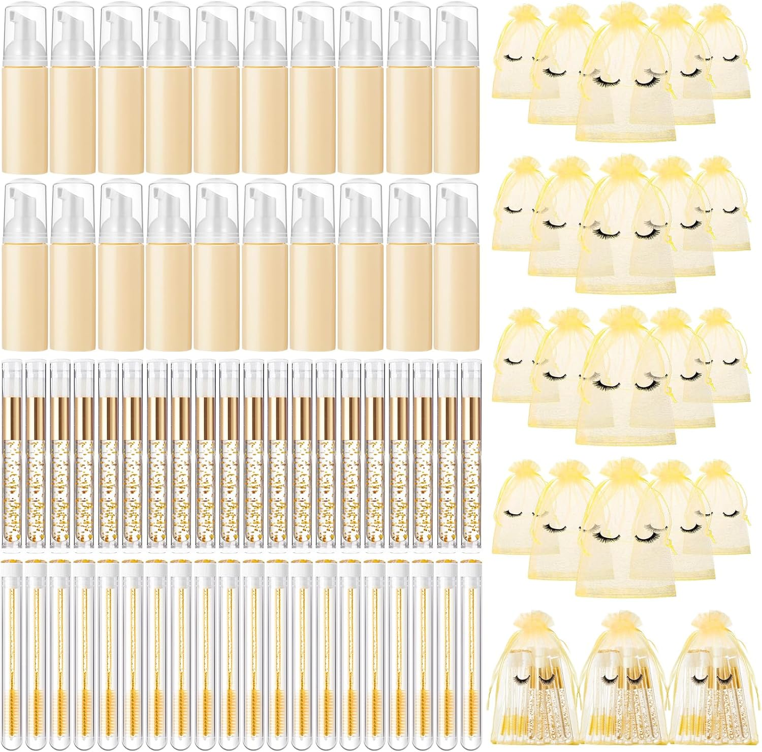 Zhehao 80 Pcs Lash Shampoo Bottle Brushes Kit 20 Foam Pump Dispensers 20 Lash Shampoo Brushes 20 Eyelash Aftercare Bag 20 Cleaning Pipes, Eyelash Extension Supplies(Pink)