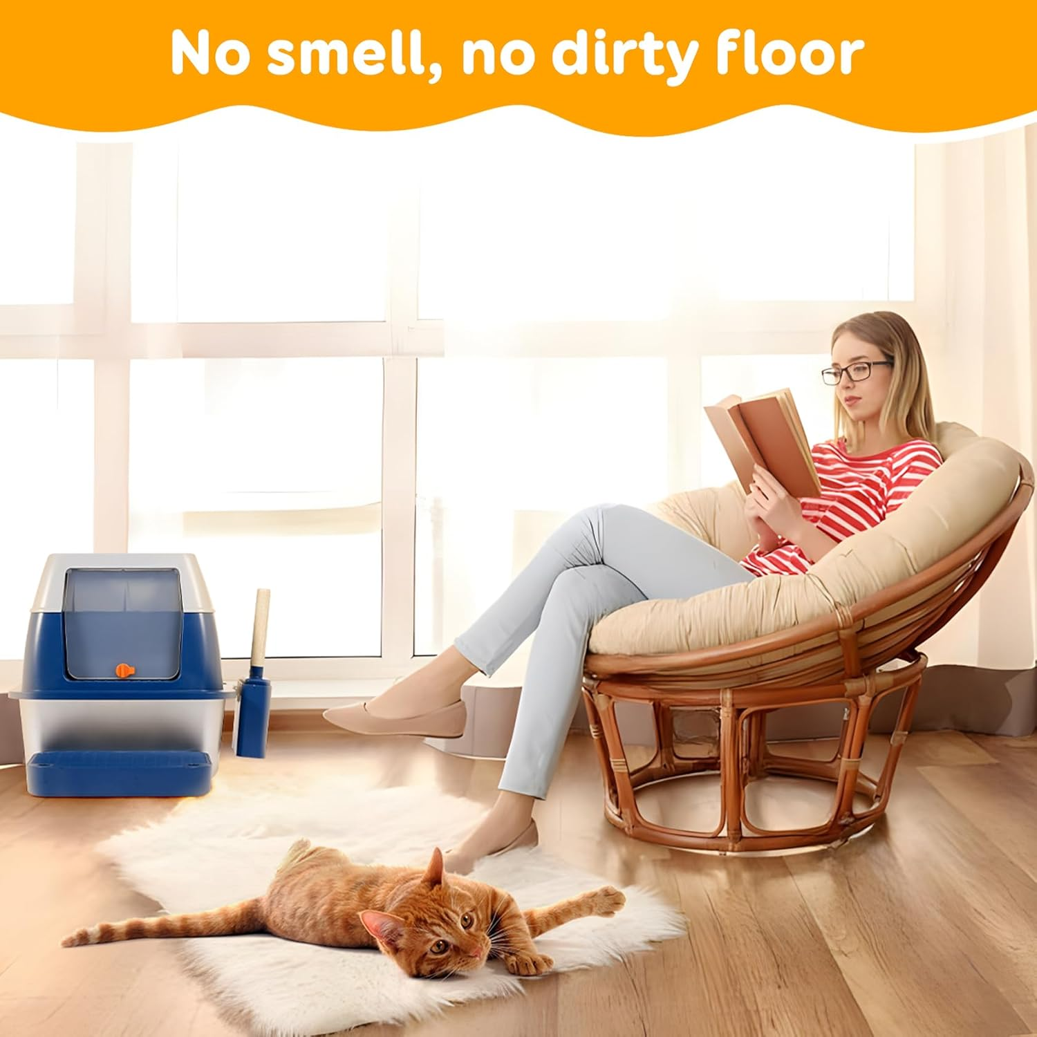 Enclosed Stainless Steel Litter Box with High Sides, Top Entry Jumbo Covered Metal Extra Large for Big Cats, Durable, anti Leakage, Odorless, Non-Sticky - Silver 2Pcs image number 2