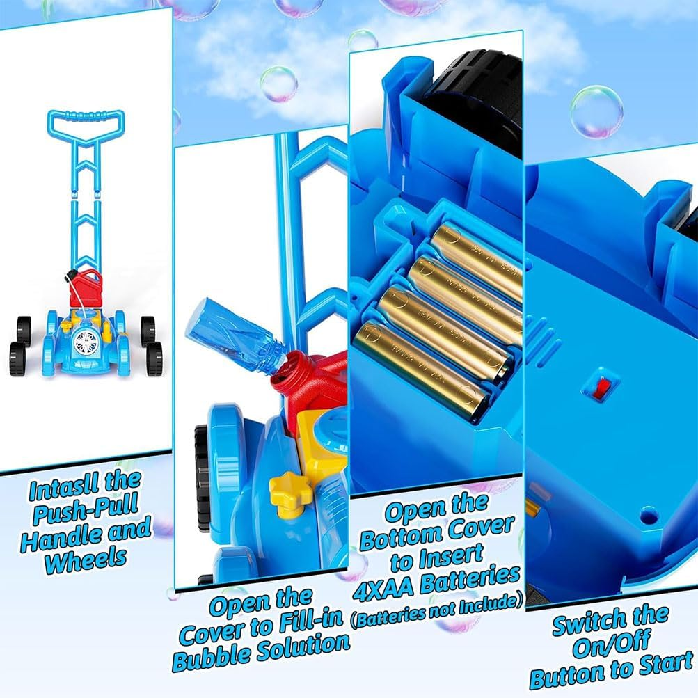 Bubble Lawn Mower with Bubble Solution, Bubble Maker Blower Outdoor Garden Toy Indoor Outdoor Push Gardening Summer Toy Gifts for Birthday Party Holiday (Blue) image number 2