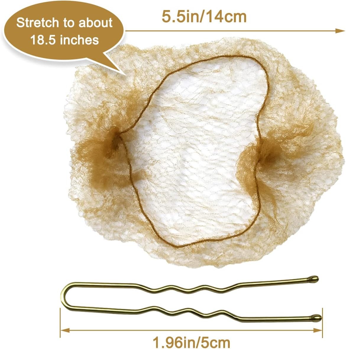 Tenalleys Ballet Hair Bun Cover, 50Pieces 50Cm Nylon Invisible Hairnet Invisible Elastic Edge Mesh, 50Pcs U Shaped Pins Fits Food Service, Ballet Bun,Wig and Women(Light Linen) image number 1