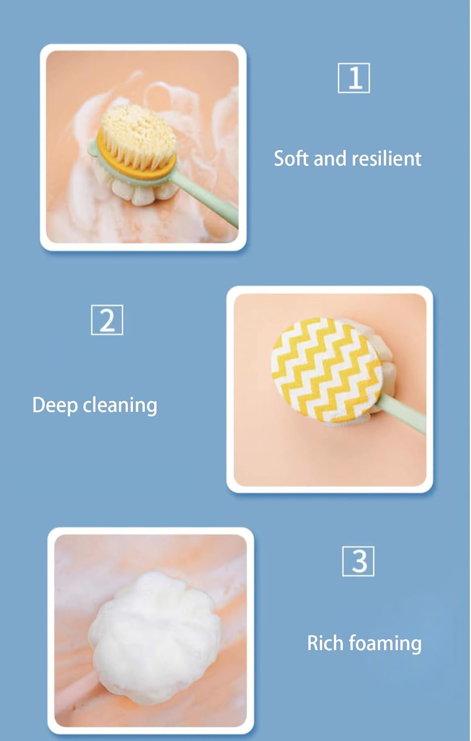 Long Handle Back Scrub Shower Net Sponge Double-Sided Shower Brush for Back Scrubbing, Soft Hair Long Handle Shower Brush for Skin Exfoliation Bath, Suitable for Wet or Dry Massage of Mane, Men and Women (Bathrobe Style Green) image number 6