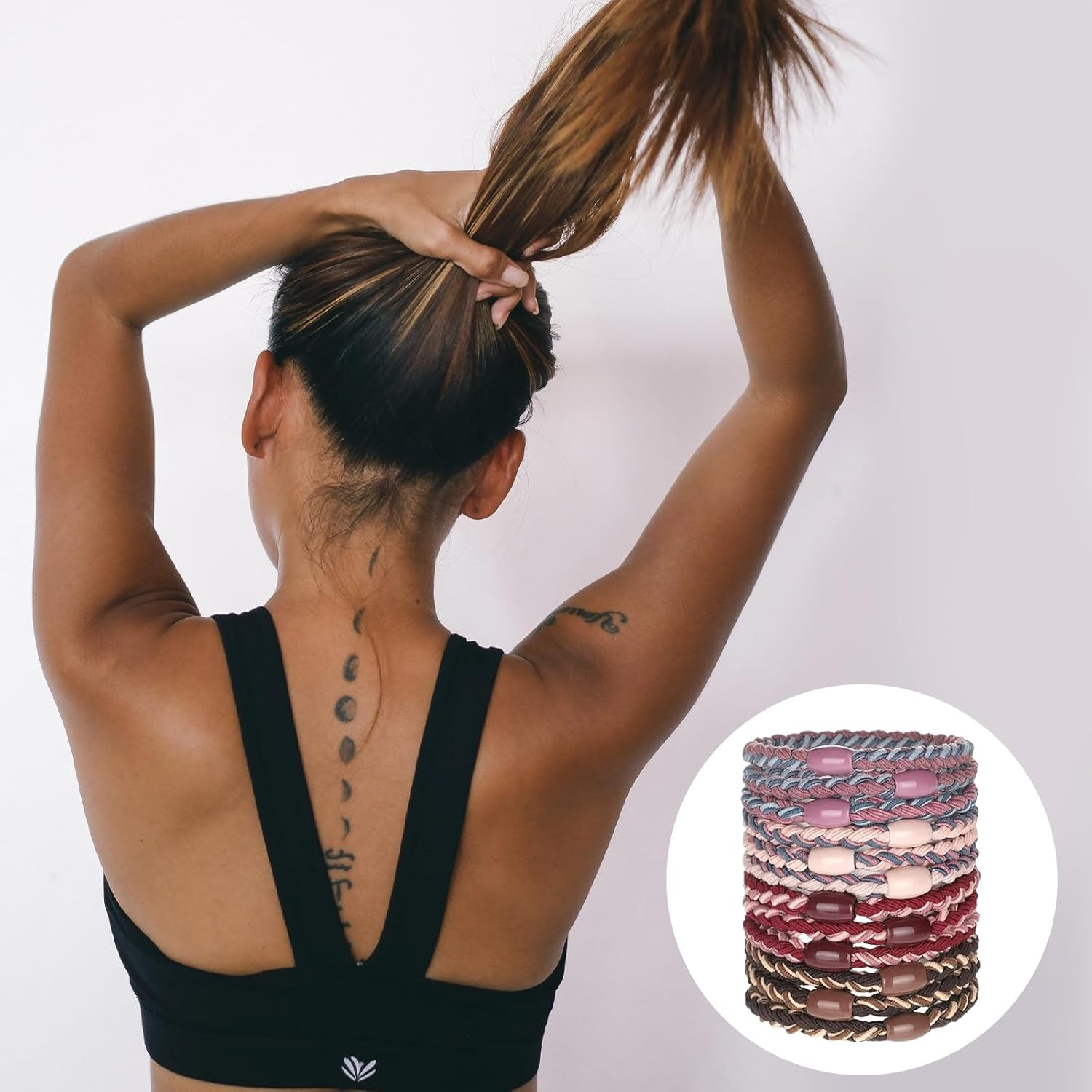 EUDUQ Pack of 24 Hair Bobbles for Girls, Multicoloured Braided Hair Scrunchies Women'S Set, Elasitc Hair Tie, Fashion Braid Elastics, Reusable Hair Bands for Thick and Curly Hair