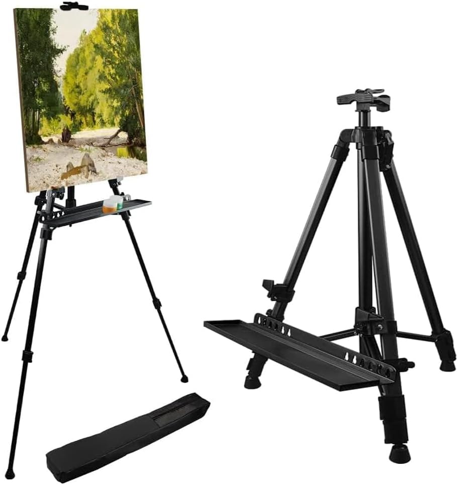 Art Painting Easel Stand for Displaying, with Hand Crank Adjustable To157Cm Drawing Board Holder, Compass, Level and Storage Bag, Bottom with Hook, for Indoor Outdoor Perfect for Adults & Kids,Black