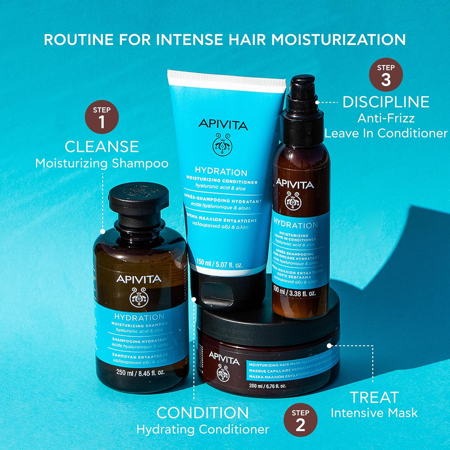 APIVITA Hydration Moisturizing Shampoo 8.45 Fl.Oz. | Natural Shampoo with Hyaluronic Acid & Aloe Vera for Intense Hydration, Prevents Split Ends, Eliminates Frizz | Daily Haircare for All Hair Types image number 5