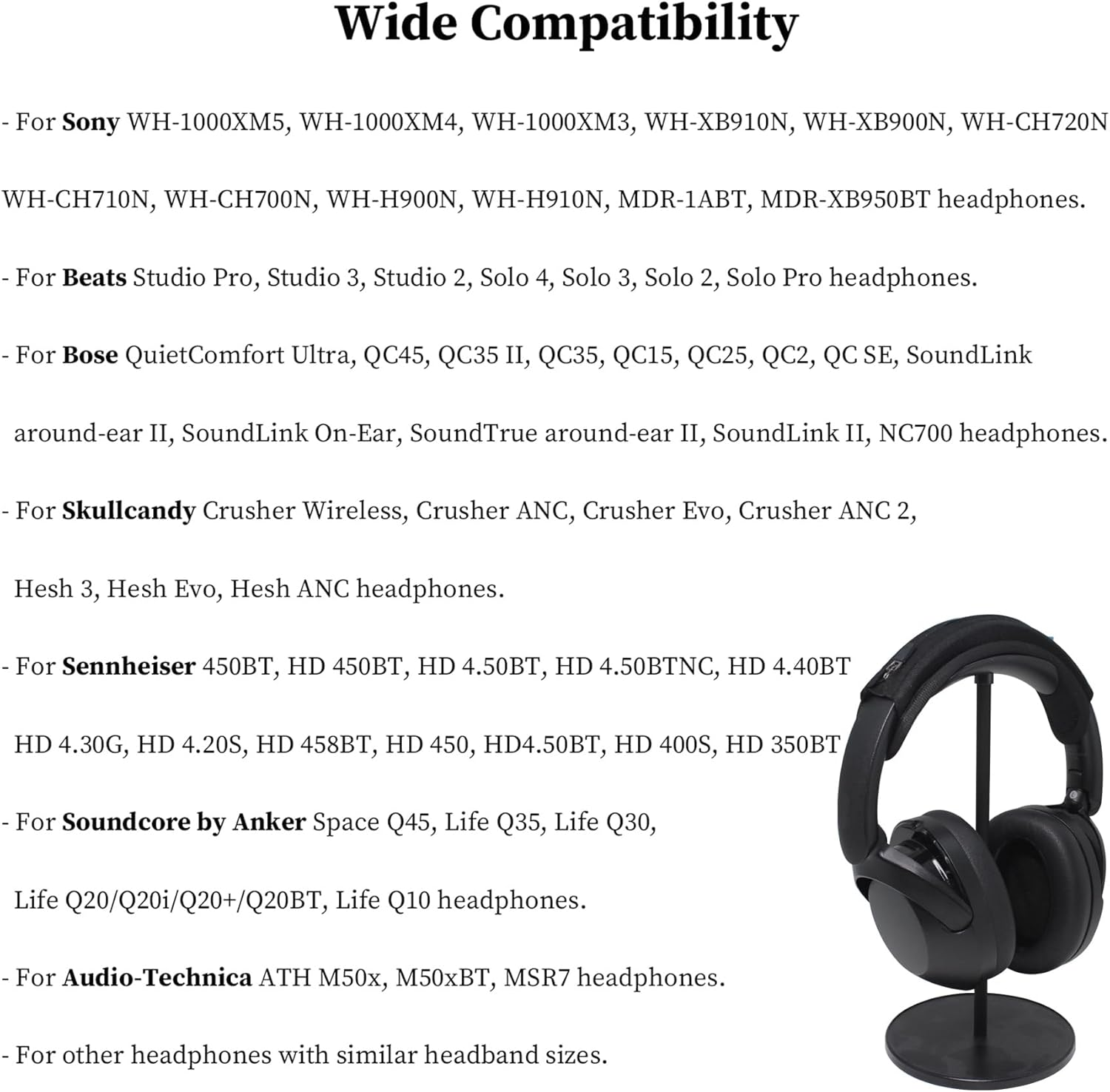 Adhiper Universal Headband Cover for Sony WH-1000XM5,WH-1000XM4 & Bose Quietcomfort QC35, QC45 & ATH-M50X, M40X, M30X, Headband Cover for Beats Bose Anker Sennheiser Skullcandy JBL Jabra Accessories - Black image number 4