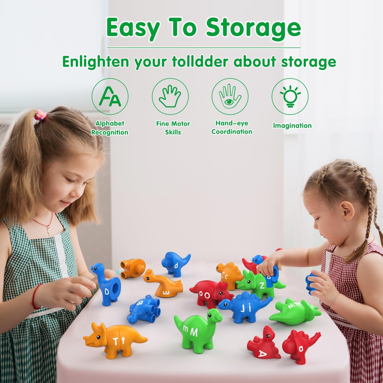 Dinosaur Matching Letters Toys 26PCS Double Side ABC Dinosaur Match Alphabet Game for Toddlers,Preschool Educational Montessori Fine Motor Toy Learning Activities for Toddlers Boys Girls (Storage Box) image number 3