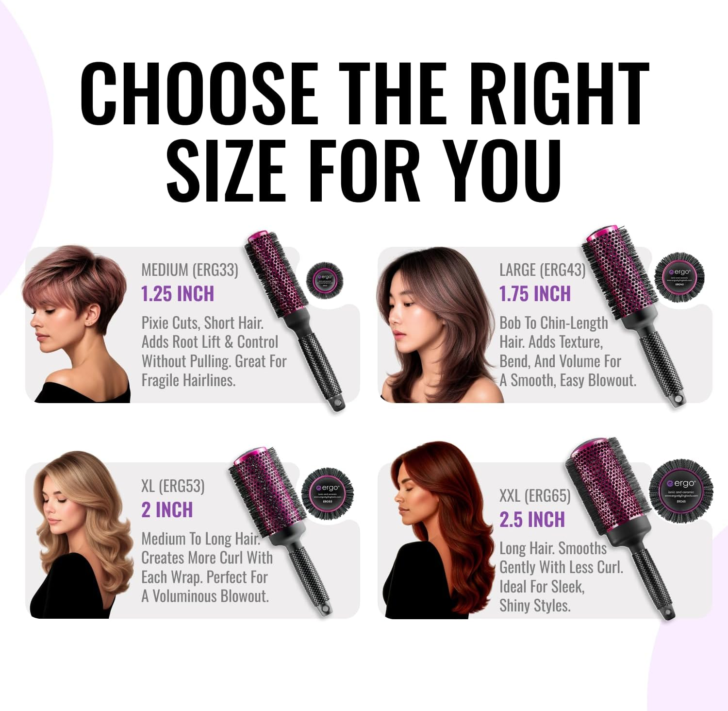 Ergo Super Gentle round Brush for Blow Out - Salon Quality Hair Styling for Women - Roller for Wet and Dry Hair - Volumizing Care Blowout - ERG53: 2"