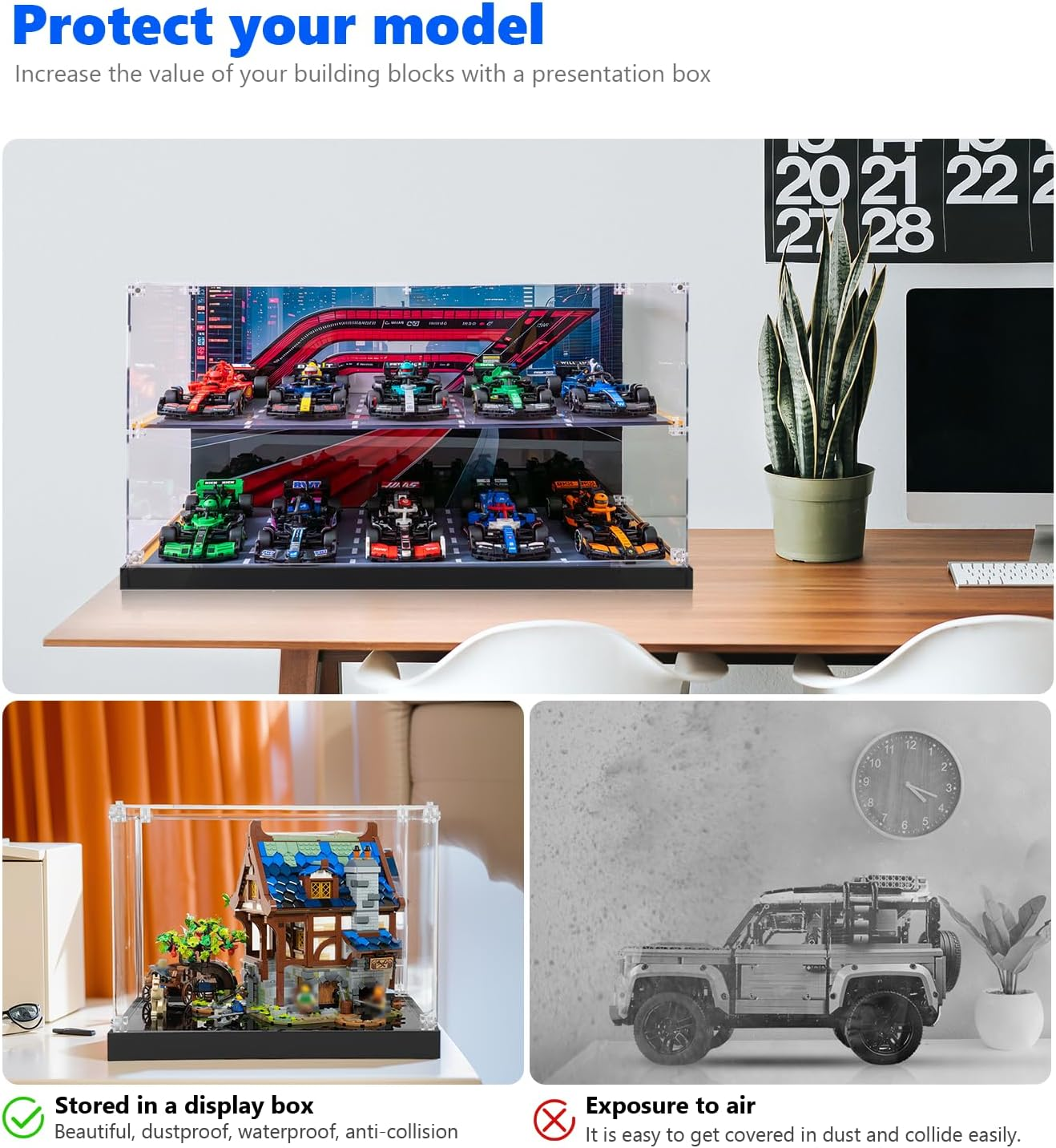 Acrylic Display Case for  Speed Champions F1 Car 10-In-1 Building Set,Dust-Proof Display Box for  77242,77251,77243,77244,77246 77245 77249 Etc, Size: 51X24X26Cm(Not Included the Model)