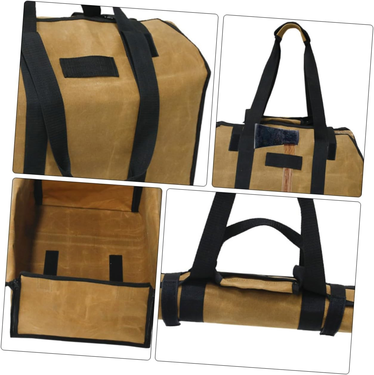 SECFOU Waxed Canvas Firewood Handbag Capacity Log Tote with Metal Buckle Handles for Outdoor Grilling and Fireplace Storage image number 6