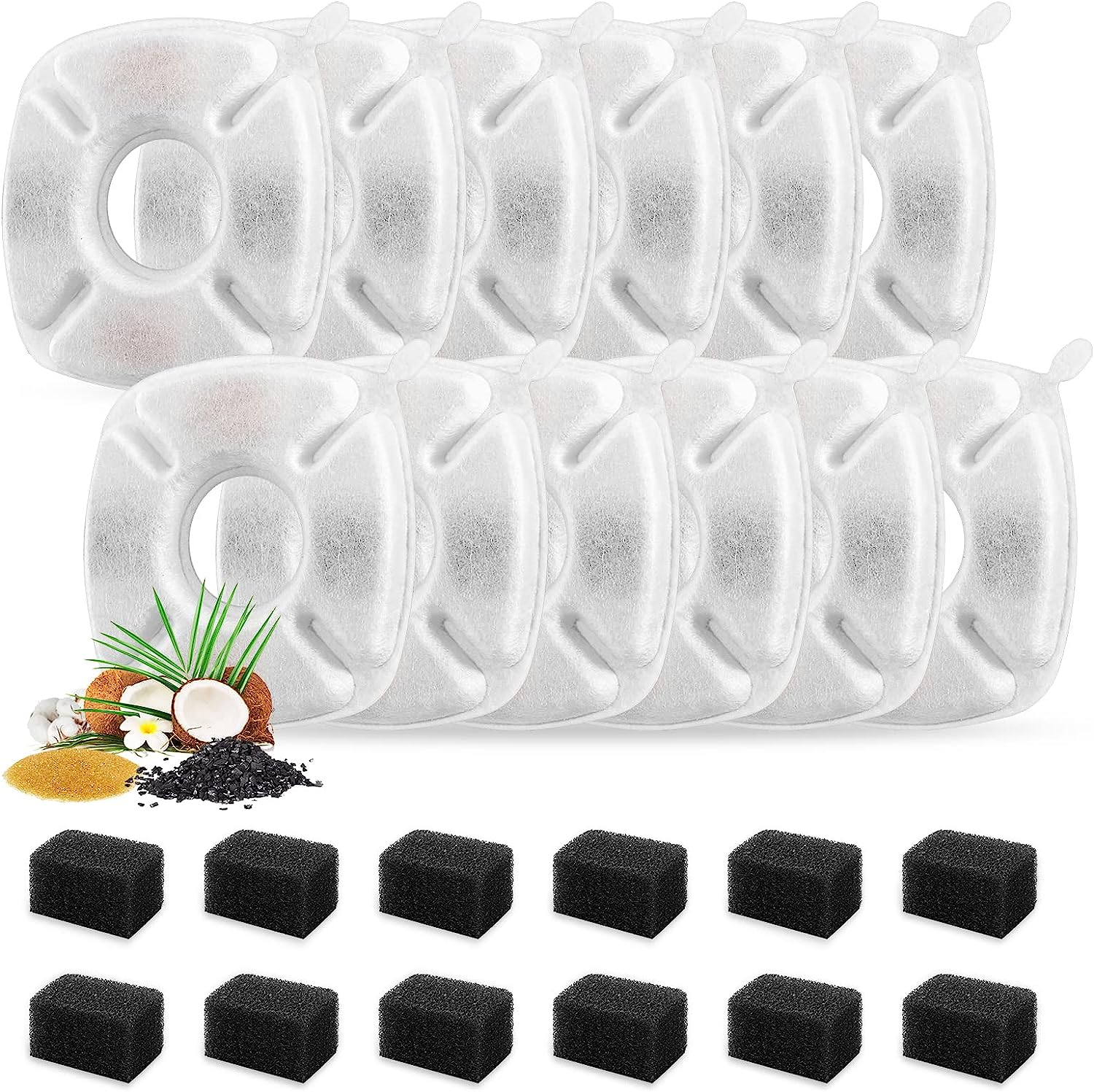 12 Pack Cat Water Fountain Replacement Filters with 12 Pack Pre-Filter Sponges, Pet Fountain Filter Fit for 95Oz/2.8L Automatic Pet Fountain Cat Water Fountain Dog Water Dispenser image number 3