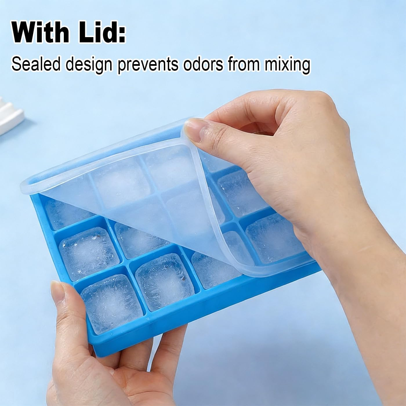 Large Ice Cube Tray with Lid,Easy Release 15 Square Ice Cube per Tray, BPA Free Flexible Reusable Stackable for Freezer, Whiskey, Chocolate, Baby Food, Juices