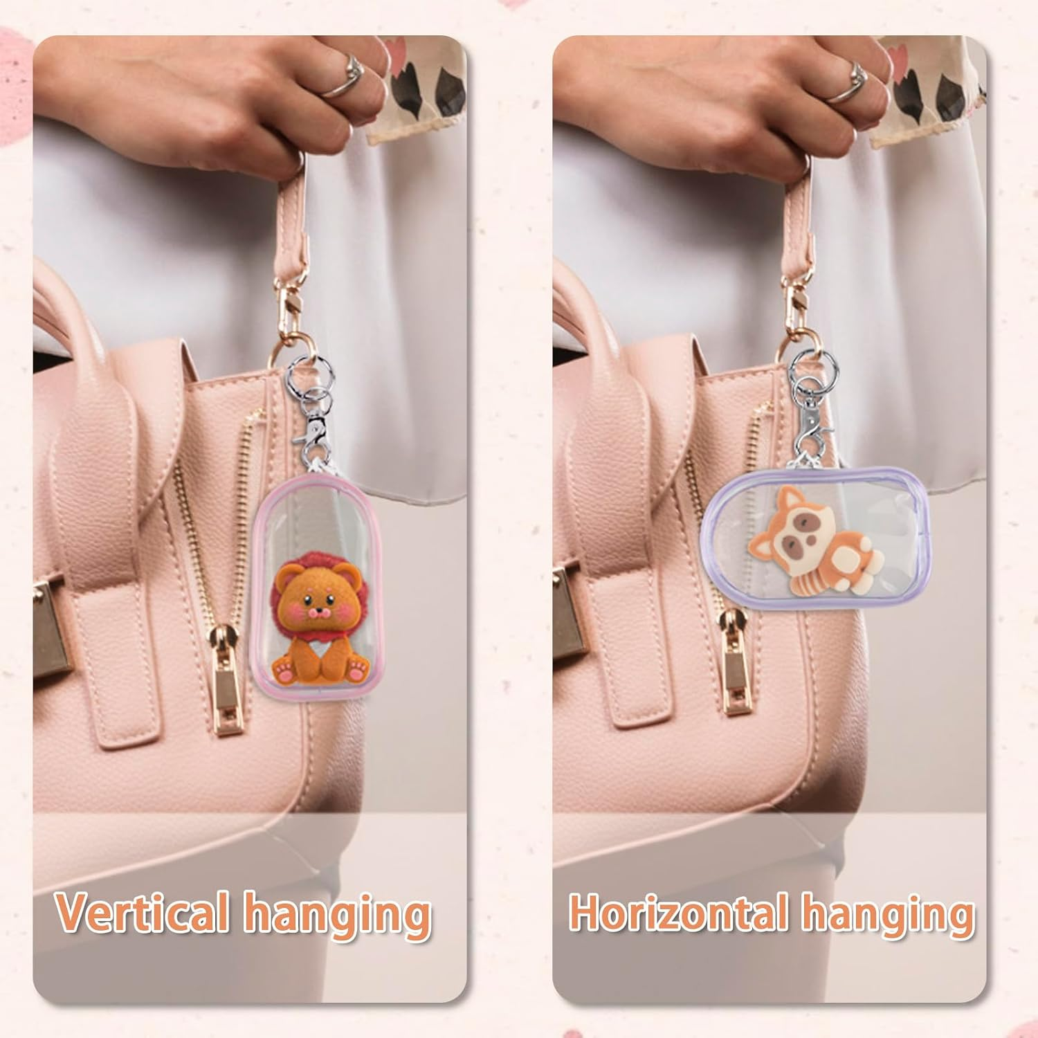 6 Pcs Clear Figure Display Bag with Keychain, Zipper Clear Display Case, Ball Portable Mini Doll Pouch, Figures Display Case for Figures Collectibles (Multicolour)