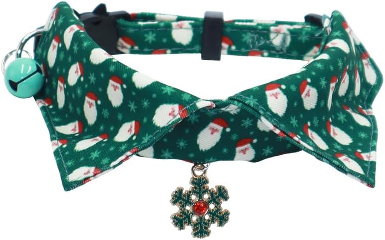 2Pcs Christmas Kitten Collars, Christmas Cat Collar Breakaway Cat Collars Santa Candy Snowflake Red Green Cat Collars Cute Holiday Cats Collar Xmas Accessories for Pets (Green, Red, 1Cm*（18~28Cm）) image number 5