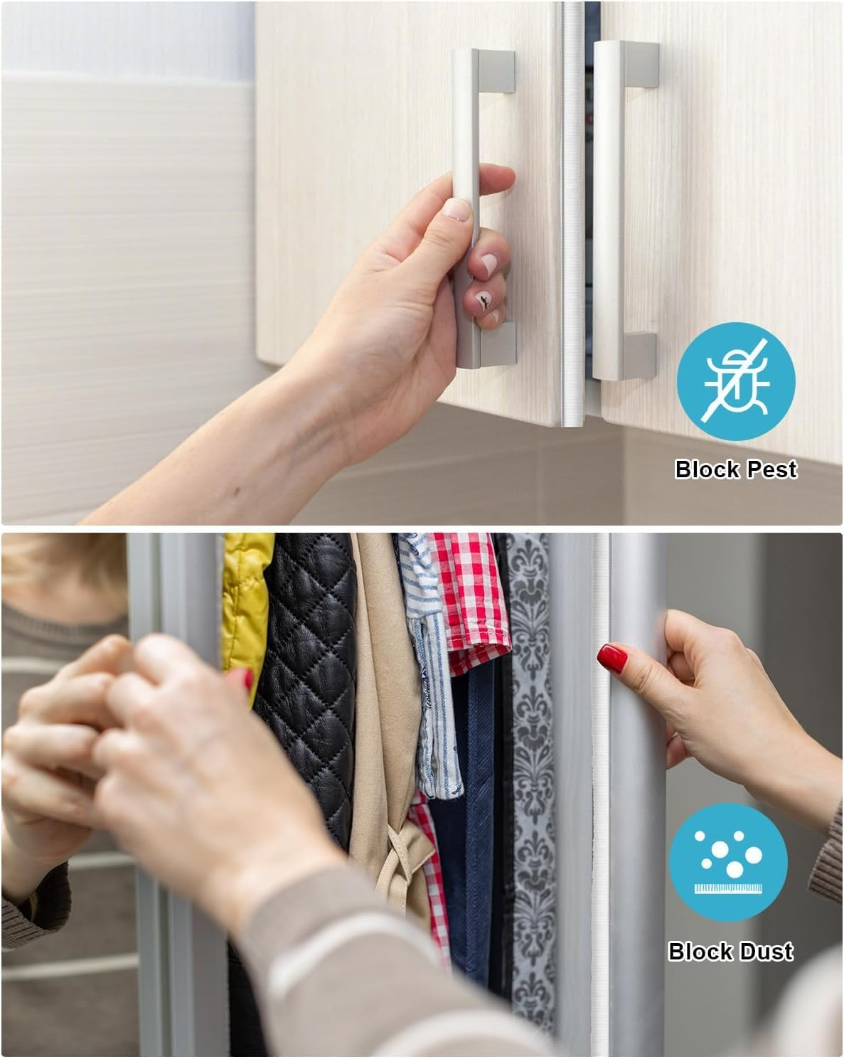 Draft Excluder for Doors, Window Seal Strip, 5M Adhesive Draught Stopper, Draught Excluder for Door, Window, Wardrobe - High-Density Felt - 9Mm(W) * 9Mm(H)（White） image number 4