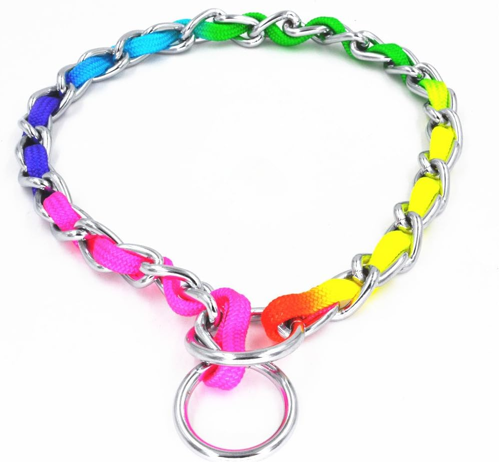 JWPC Rainbow Color Stainless Steel P Chock Metal Chain Training Dog Pet Collars Necklace Walking Training Pet Supplies for Small Medium Large Dogs,L image number 5
