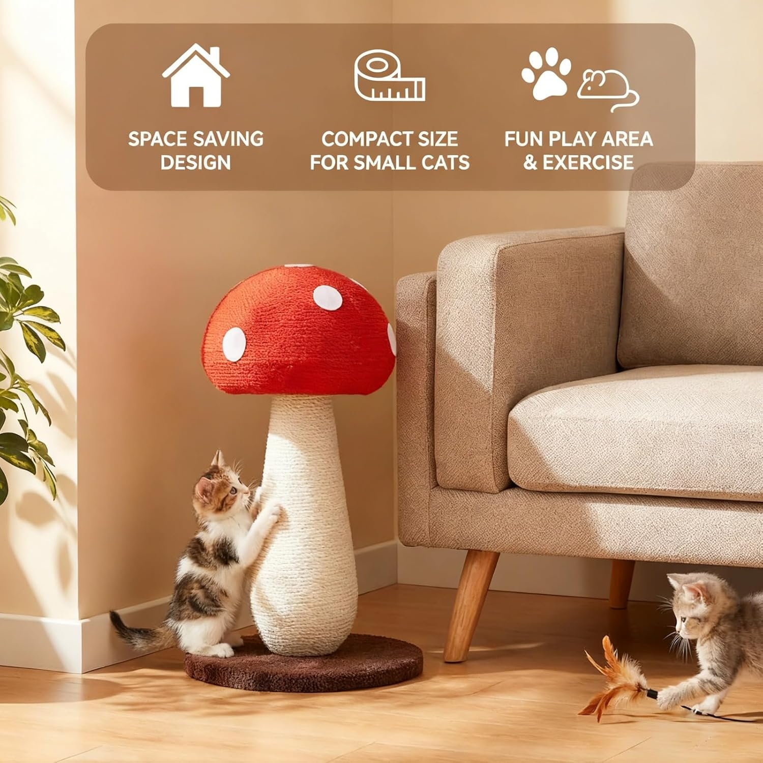 Mushroom Cat Scratcher, Easy to Assemble Cute Cat Scratcher Space Saving Scratch Resistant for Kitten image number 3