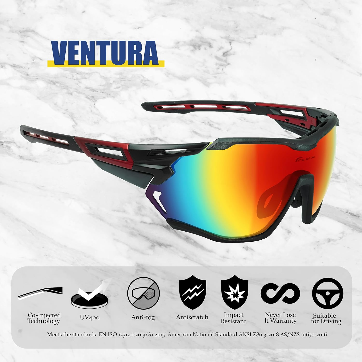 Flux VENTURA High-Performance Sunglasses: Anti-Fog PC Lenses, Ventilated TR90 Frame, UV Protection, Ideal for Sports and Cycling image number 4