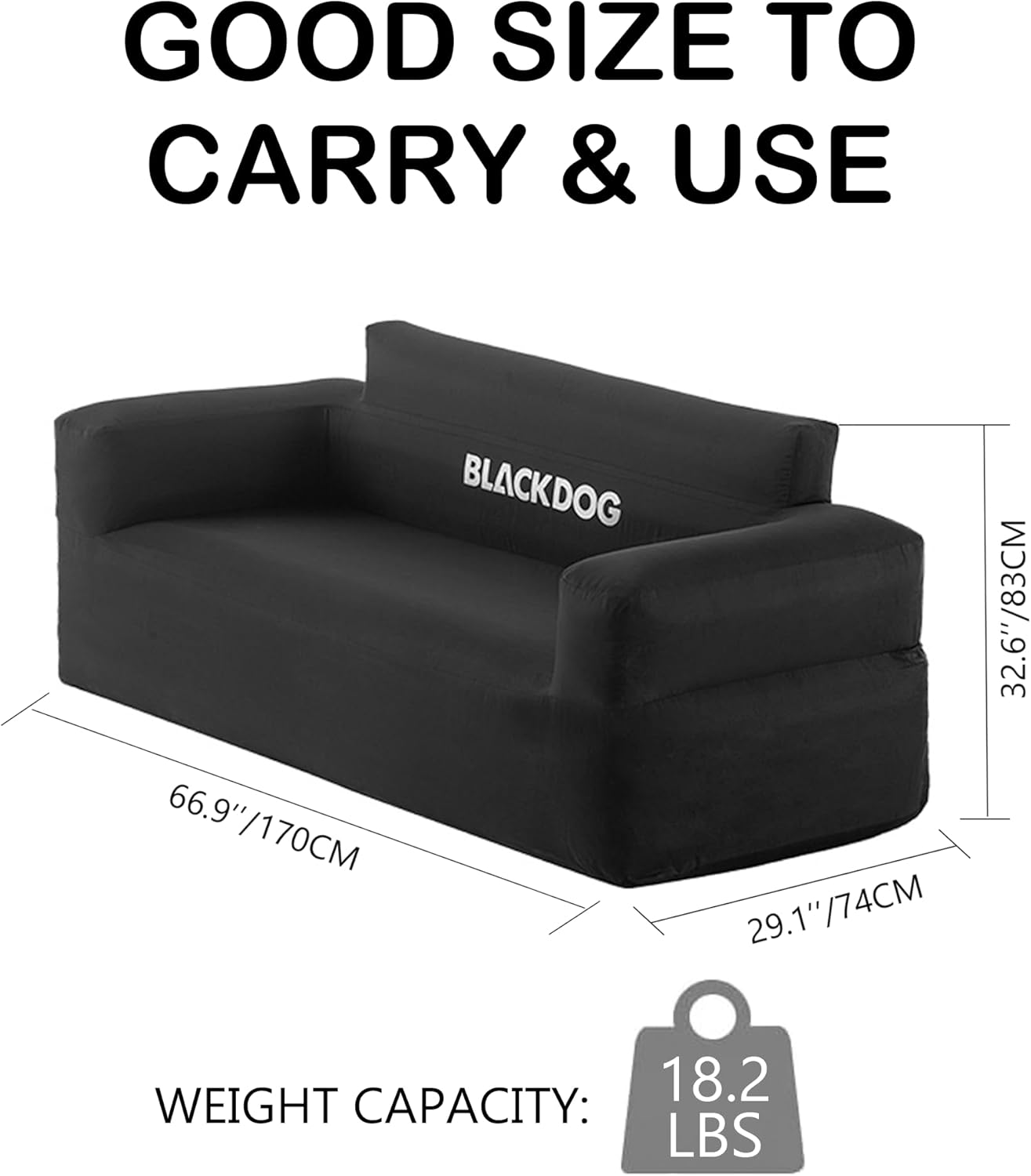 Naturehike Blackdog Outdoor Double Inflatable Sofa, Black Portable Waterproof Couch with Electric Air Pump, Adults Air Couch for Indoor Living, Tent Camping, Beach Travel, Easy Setup (Double) image number 4