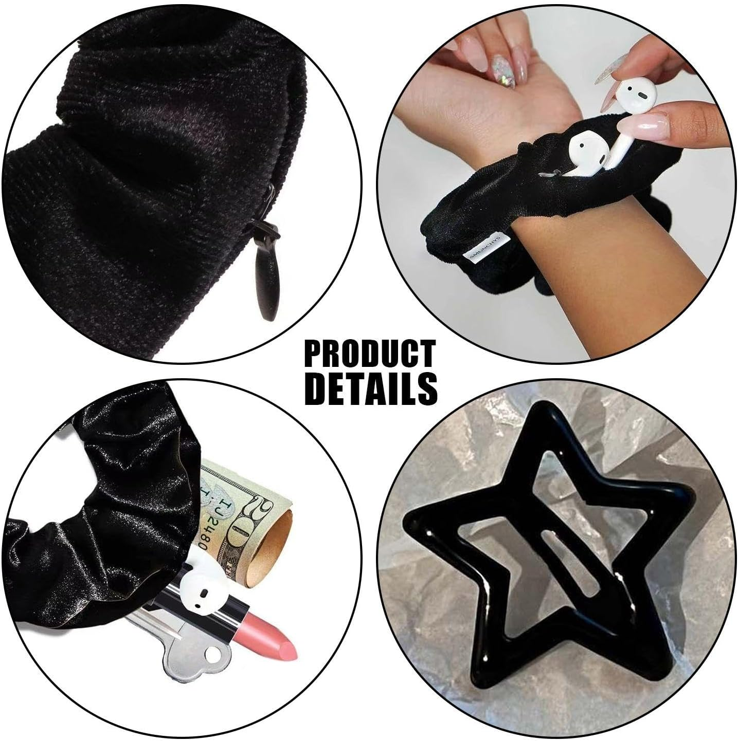 Pack of 3 Simple Velvet Hair Loops, 3 Pieces Star Hair Pins, Fashionable Ponytail Hair Accessories, Elastic Hair Rope, Cute Children'S Hair Pin image number 1