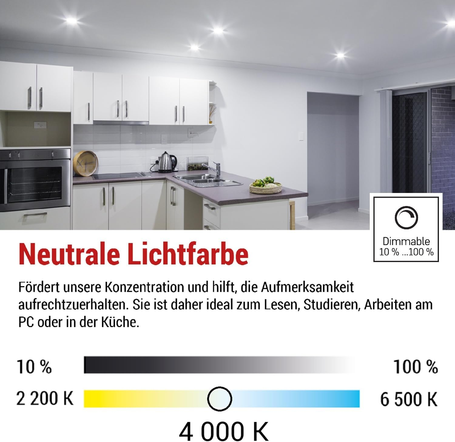 EMOS - Dimmable Spot LED Lamp MR16-7W Replaces 60W Halogen Lamp with GU10 Socket - Continuous Dimming - Brightness 800 Lm, 4000 K - 25000 H Life, CRI Min. 80, 100&deg; Beam Angle - Neutral White image number 4